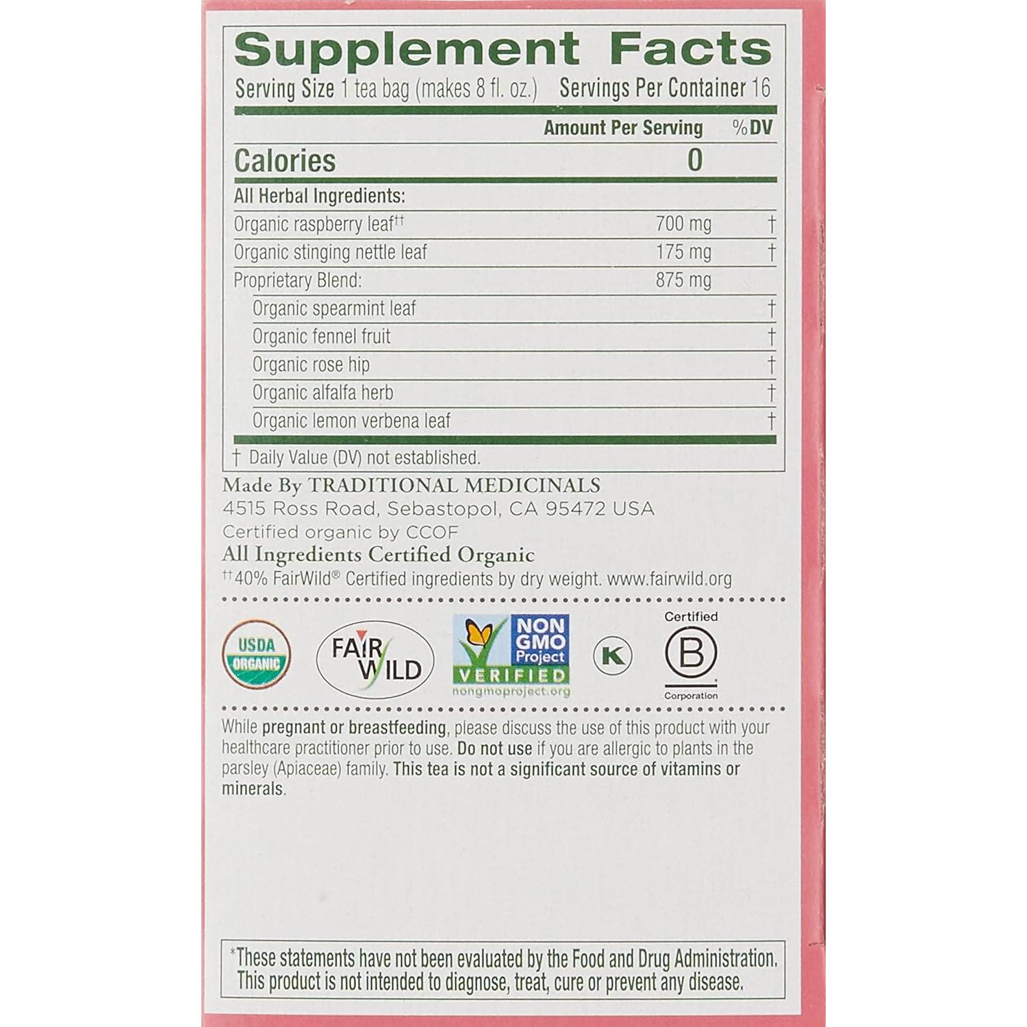 Té Orgánico para Embarazo Medicinales Tradicionales 16 bolsitas