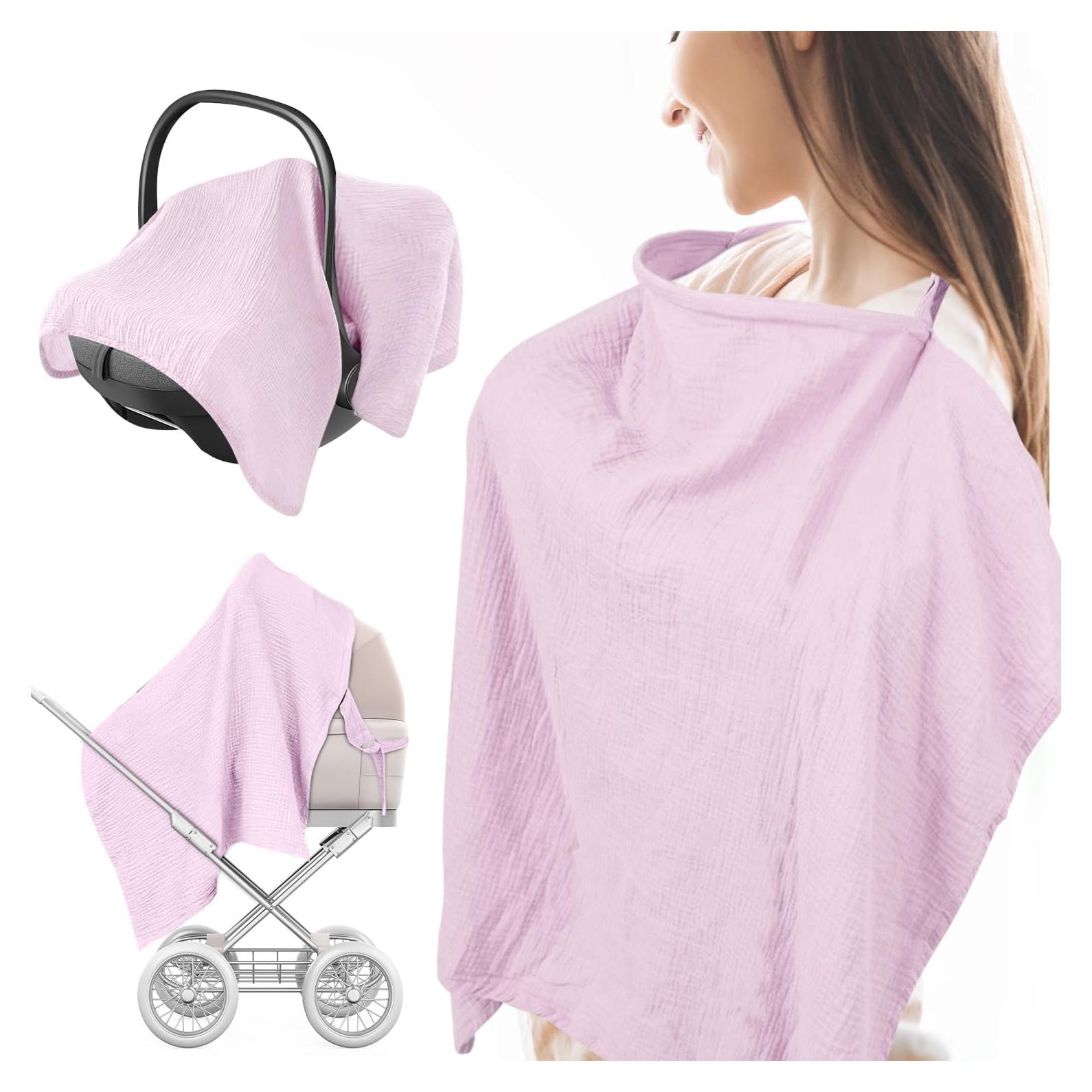 Cubierta de Lactancia Muselina 100% Algodón Rosa - Transpirable