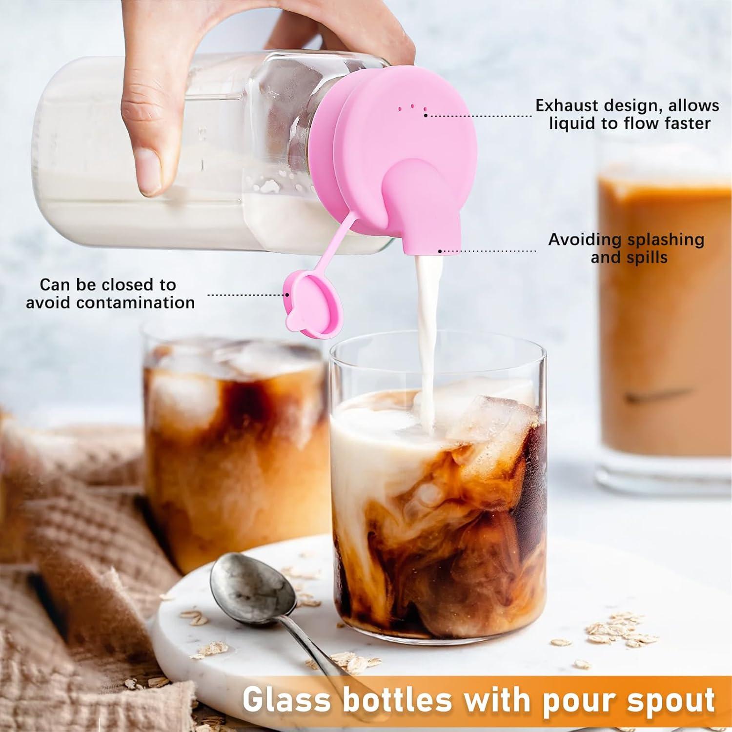 Paquete de 4 Botellas de Leche de Vidrio 473 ml con Tapa Dispensadora