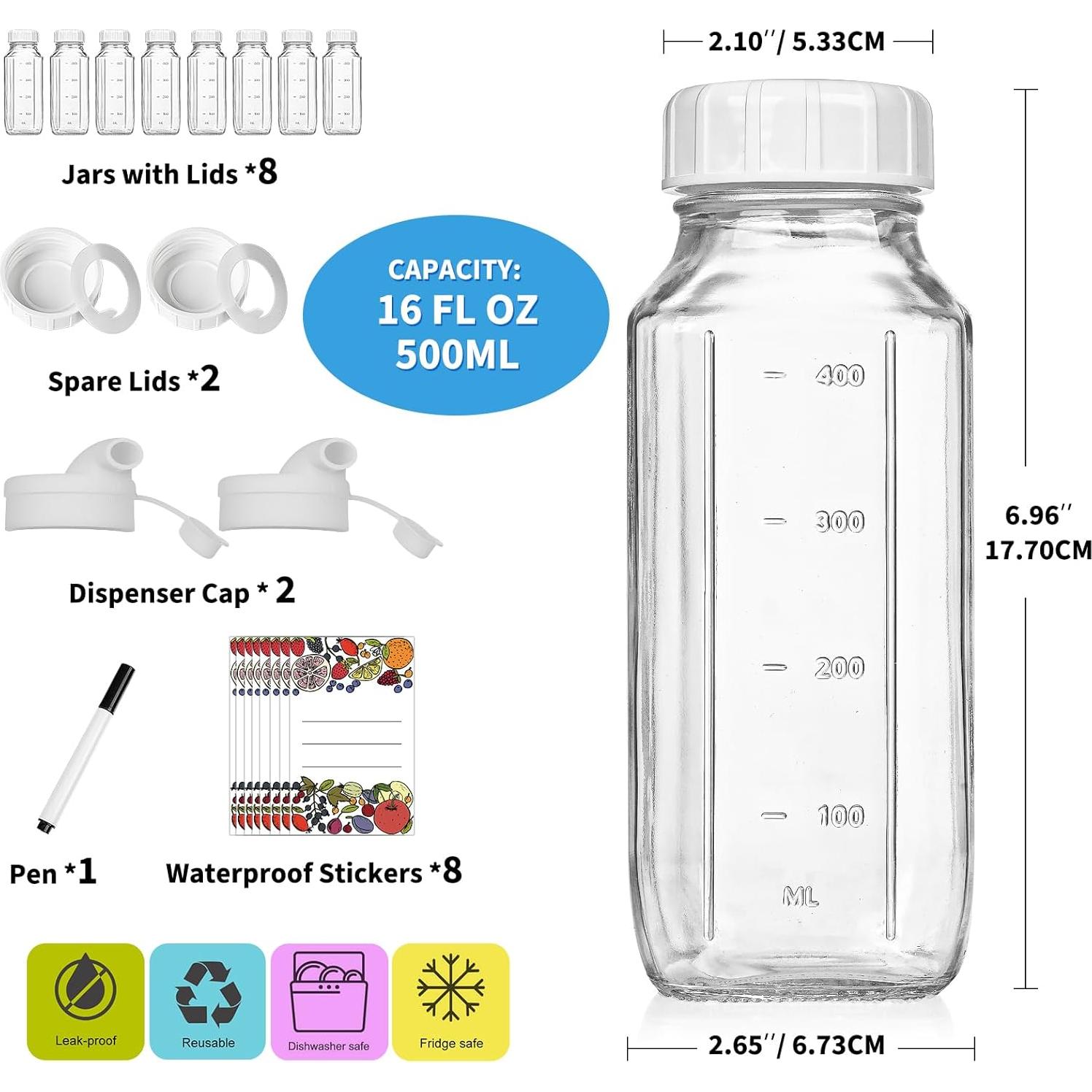 Paquete de 8 Botellas de Vidrio Reutilizables 500ml Syntic