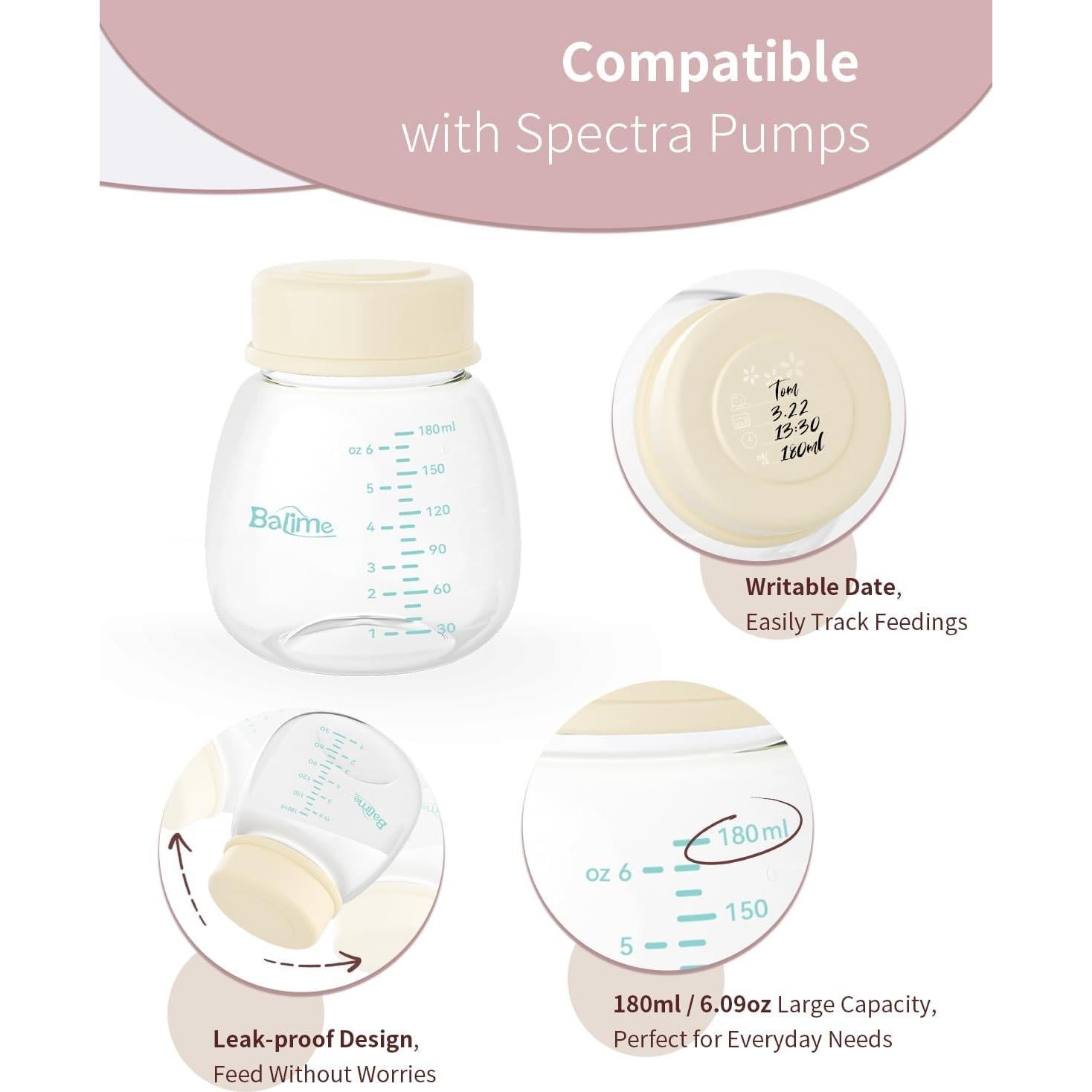 Botellas de Almacenamiento de Leche Materna BALIME 180 ml - Paquete de 4