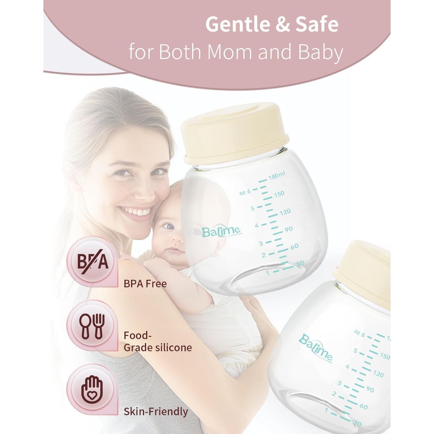 Botellas de Almacenamiento de Leche Materna BALIME 180 ml - Paquete de 4