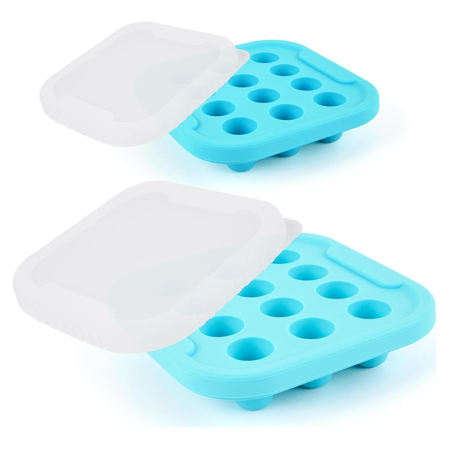 Silicone Milk Freezer Tray - Perfect Storage Container Silicone Food Freezer Tray Mold With Lid for Bone Broth, Purees Food and Purees Color Aqua Blue