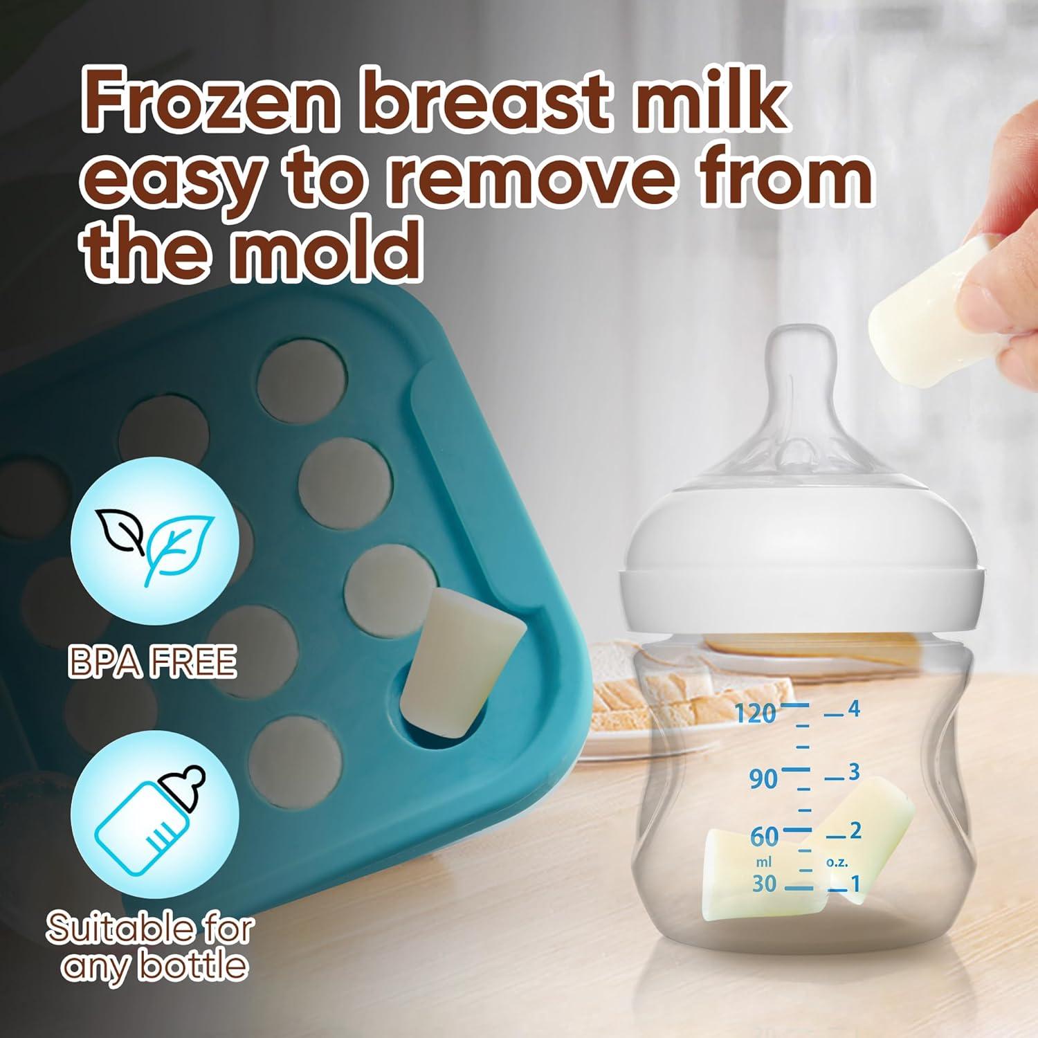 Silicone Milk Freezer Tray - Perfect Storage Container Silicone Food Freezer Tray Mold With Lid for Bone Broth, Purees Food and Purees Color Aqua Blue