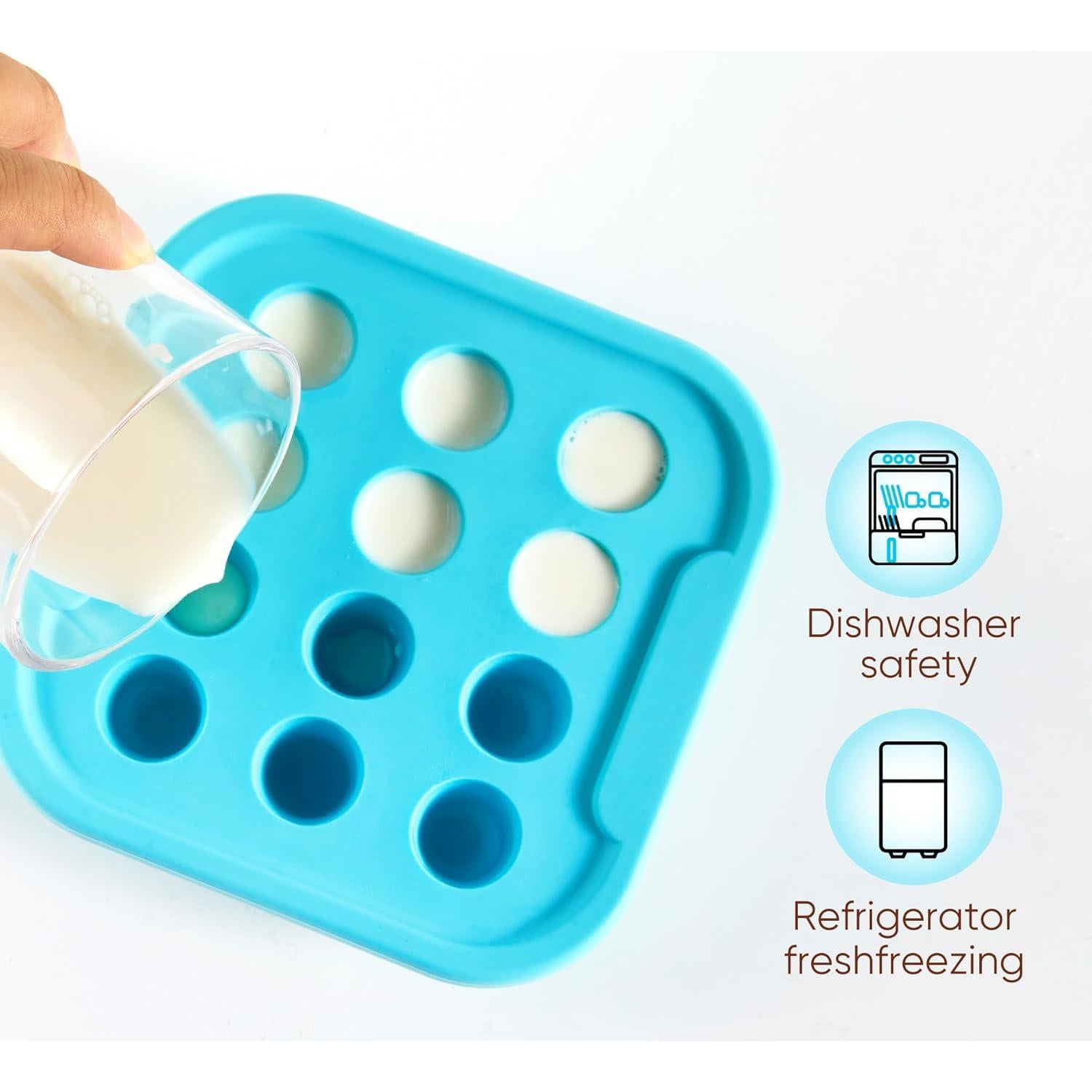 Silicone Milk Freezer Tray - Perfect Storage Container Silicone Food Freezer Tray Mold With Lid for Bone Broth, Purees Food and Purees Color Aqua Blue