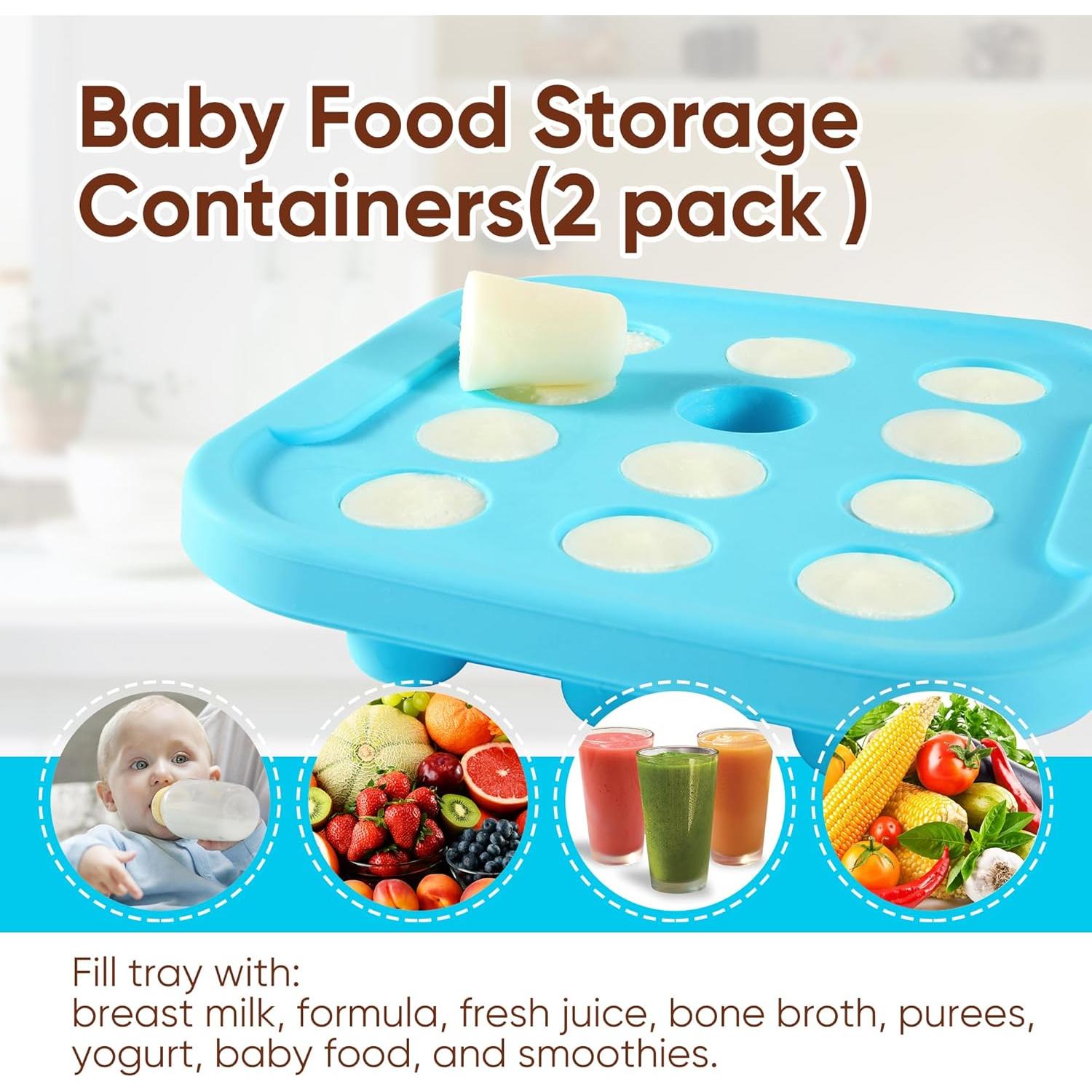 Silicone Milk Freezer Tray - Perfect Storage Container Silicone Food Freezer Tray Mold With Lid for Bone Broth, Purees Food and Purees Color Aqua Blue