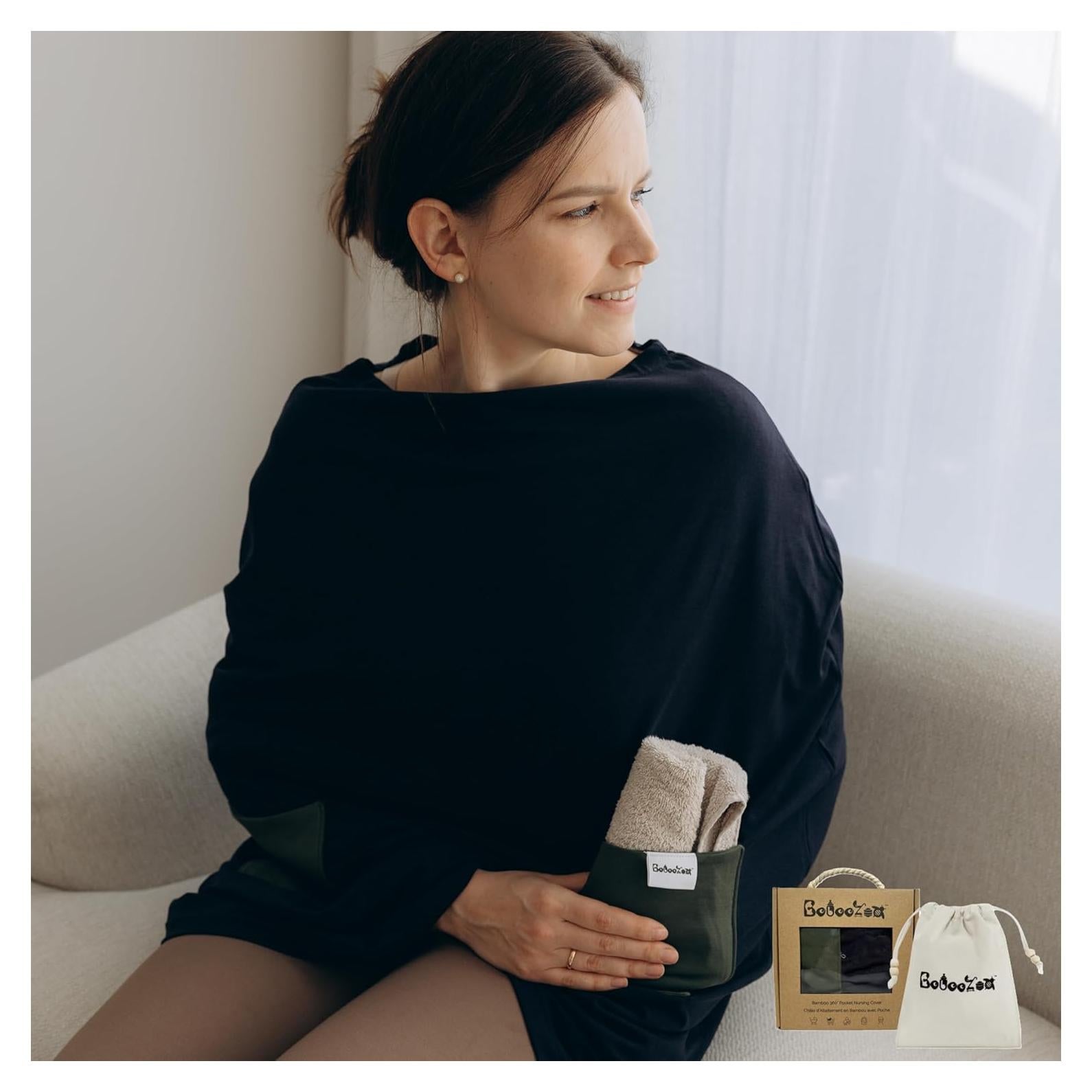 Cubierta de Lactancia de Bambú 6 en 1 con 2 Bolsillos - Azul/Verde