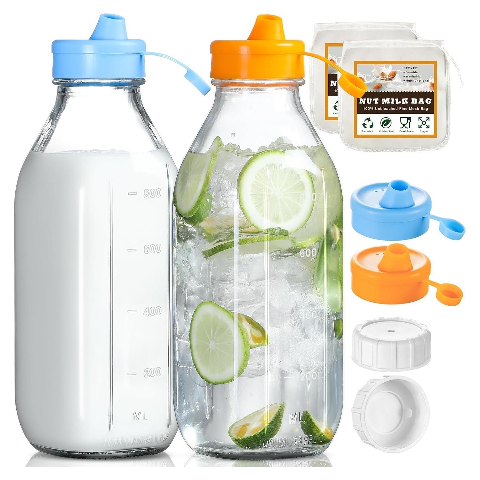 Paquete de 2 Botellas de Vidrio Reutilizables POIKSHARK 0.91L