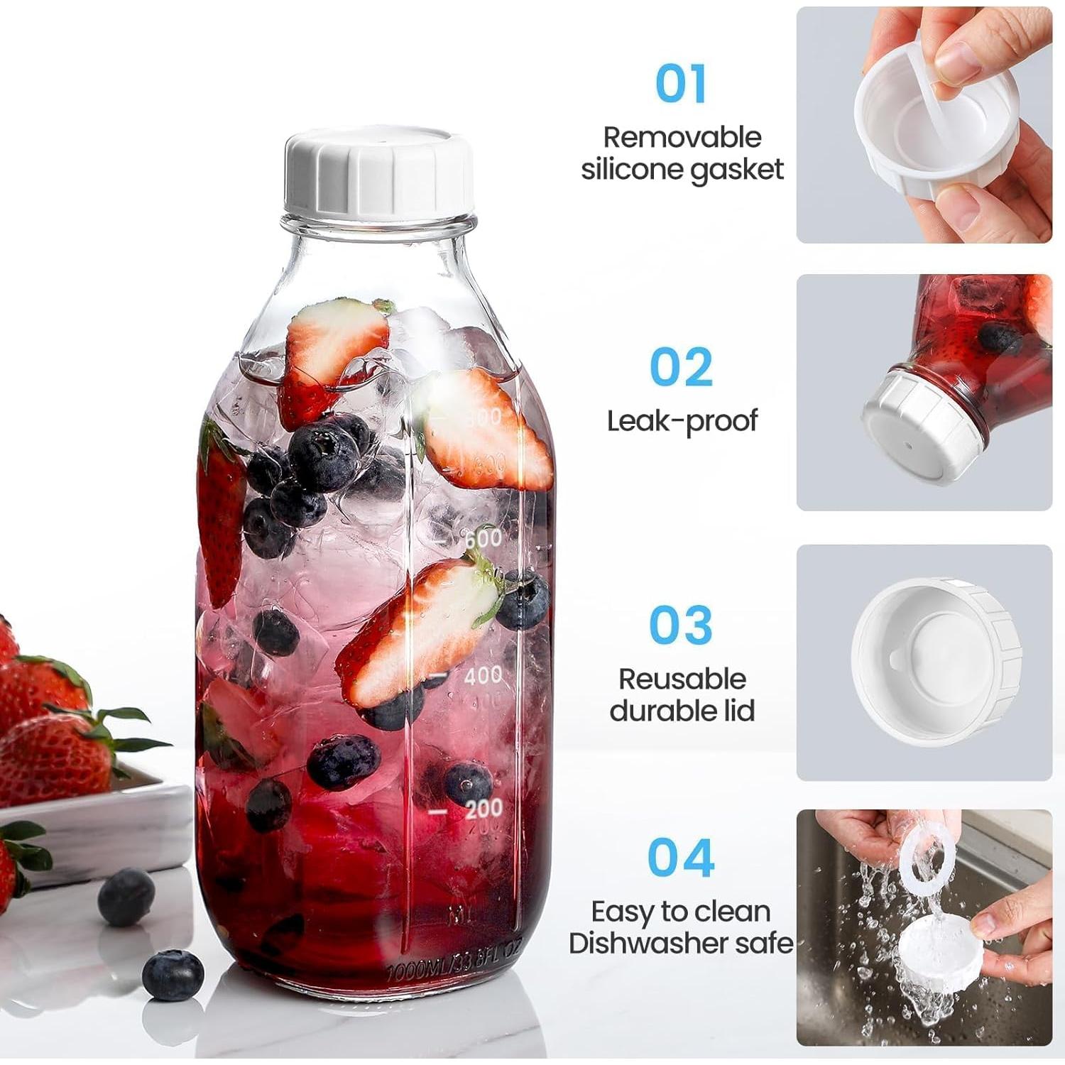 Paquete de 2 Botellas de Vidrio Reutilizables POIKSHARK 0.91L