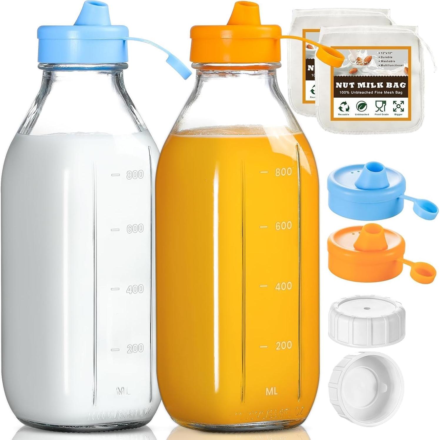 Paquete de 2 Botellas de Vidrio Reutilizables POIKSHARK 0.91L