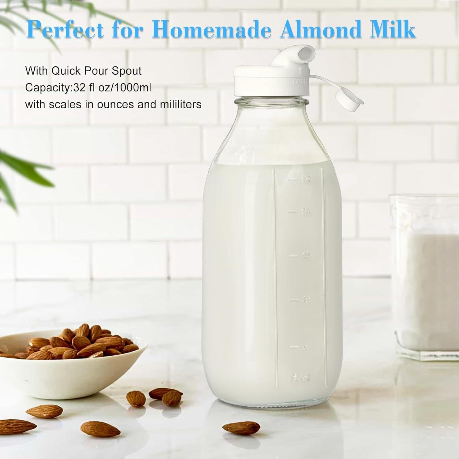 Paquete de 2 Botellas de Vidrio Syntic 0.95L con 3 Tapas