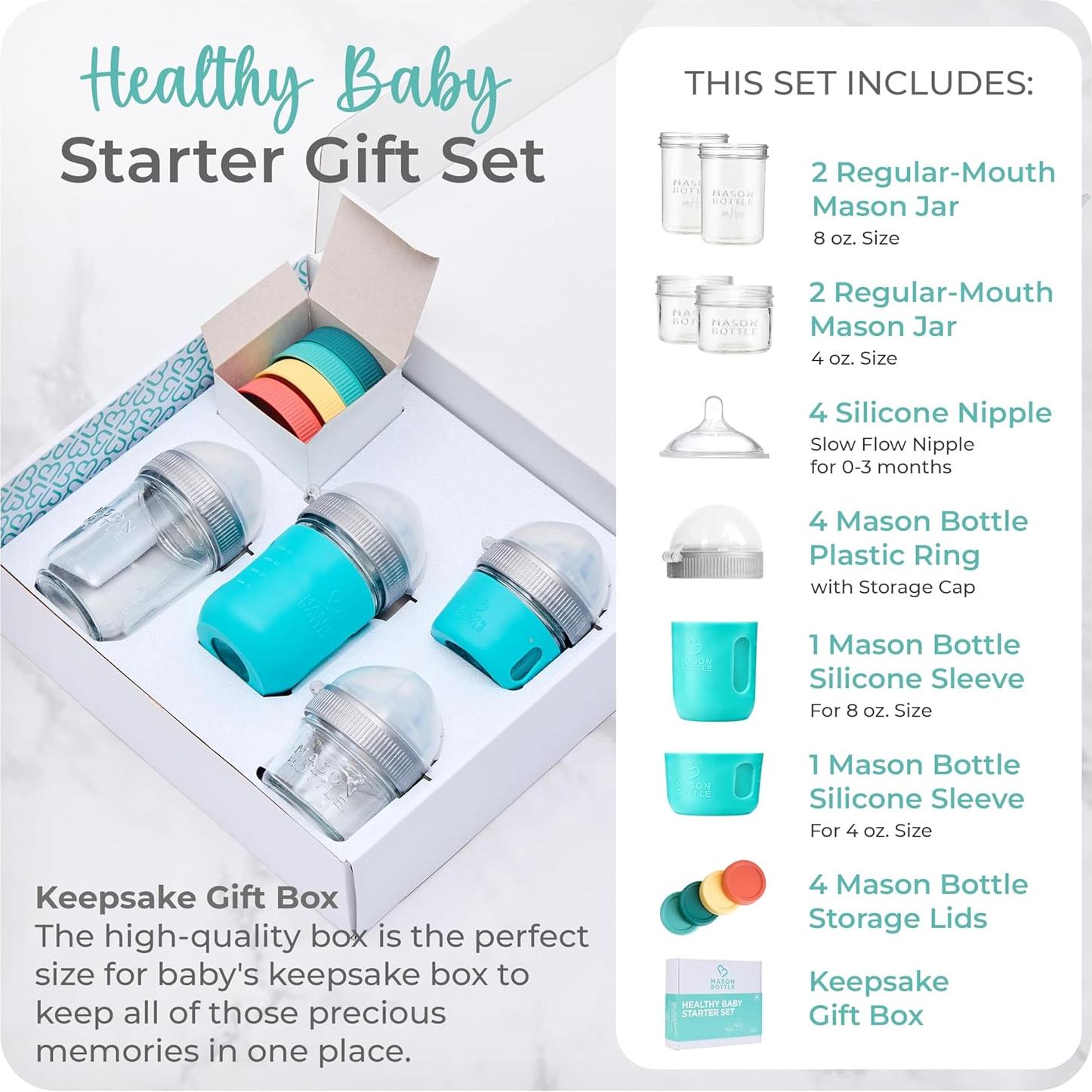 Juego de Botellas de Vidrio Mason Bottle 8oz y 4oz - Libre de BPA