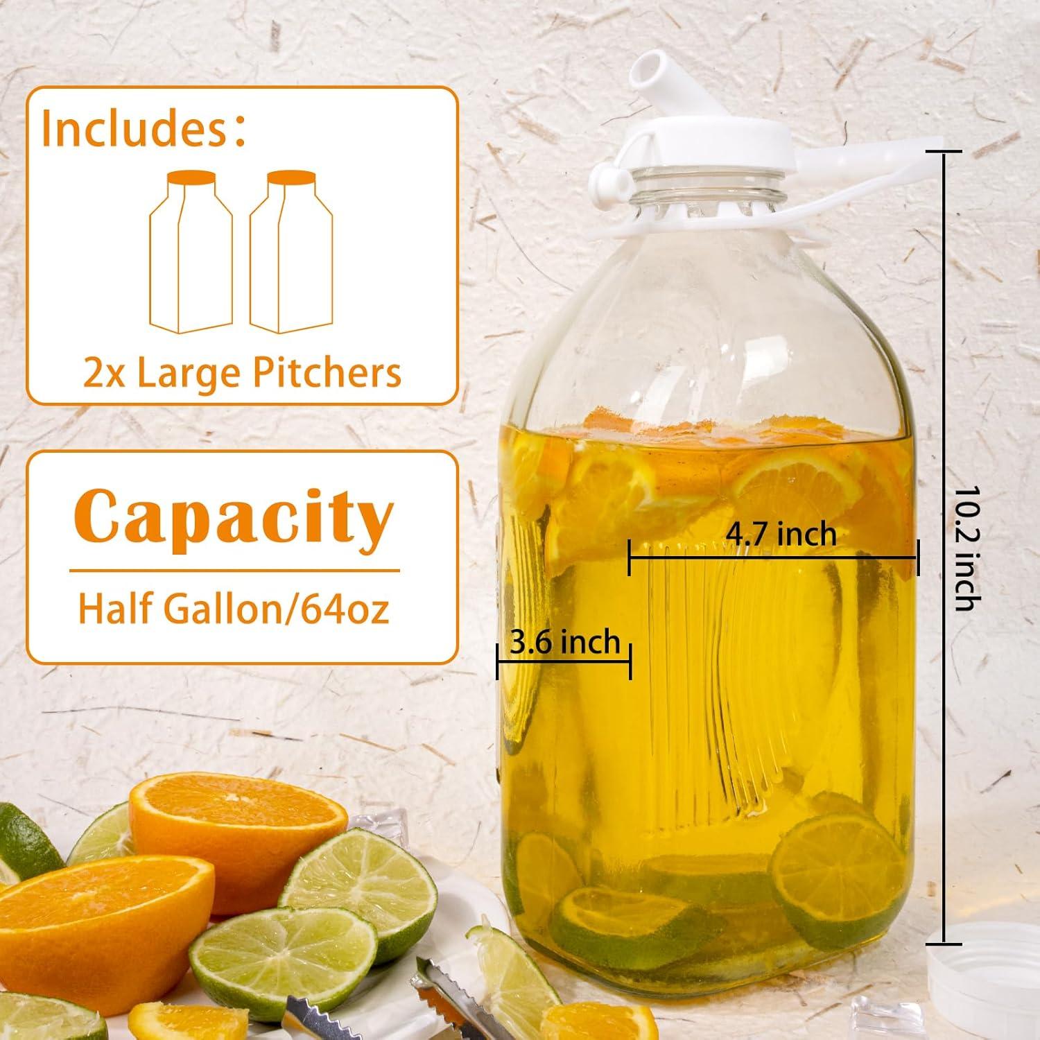 Paquete de 2 botellas de vidrio 1.89 L LOSANJI con tapa y bolsa