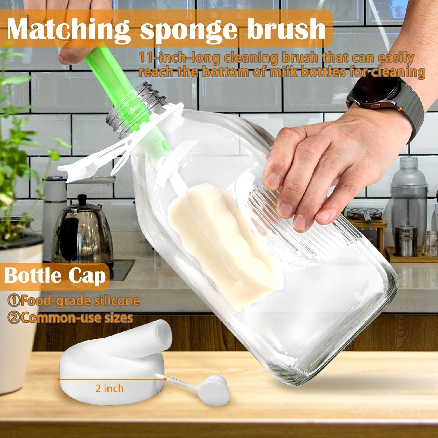 Paquete de 2 botellas de vidrio 1.89 L LOSANJI con tapa y bolsa