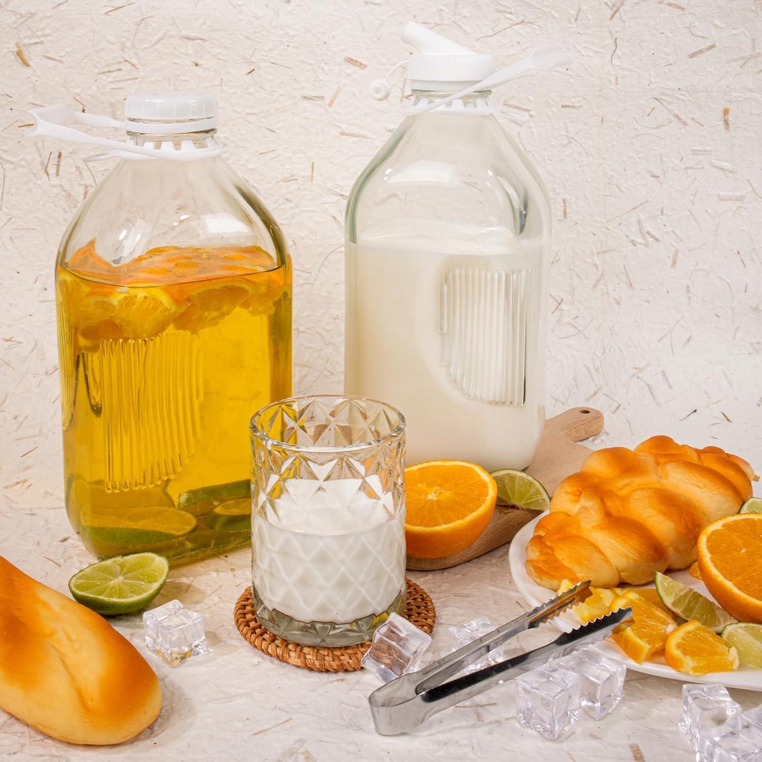 Paquete de 2 botellas de vidrio 1.89 L LOSANJI con tapa y bolsa