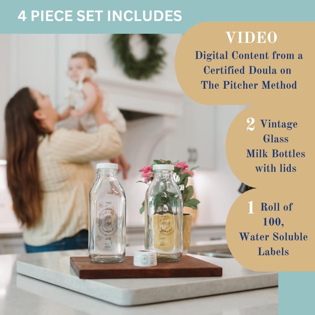 Juego de 2 Jarras de Vidrio para Leche Materna Provisión Intencionada 0.95L