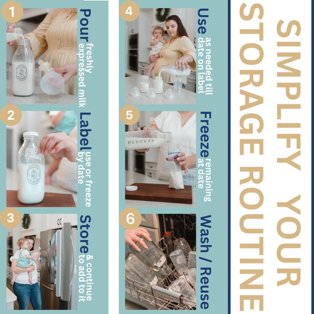 Juego de 2 Jarras de Vidrio para Leche Materna Provisión Intencionada 0.95L