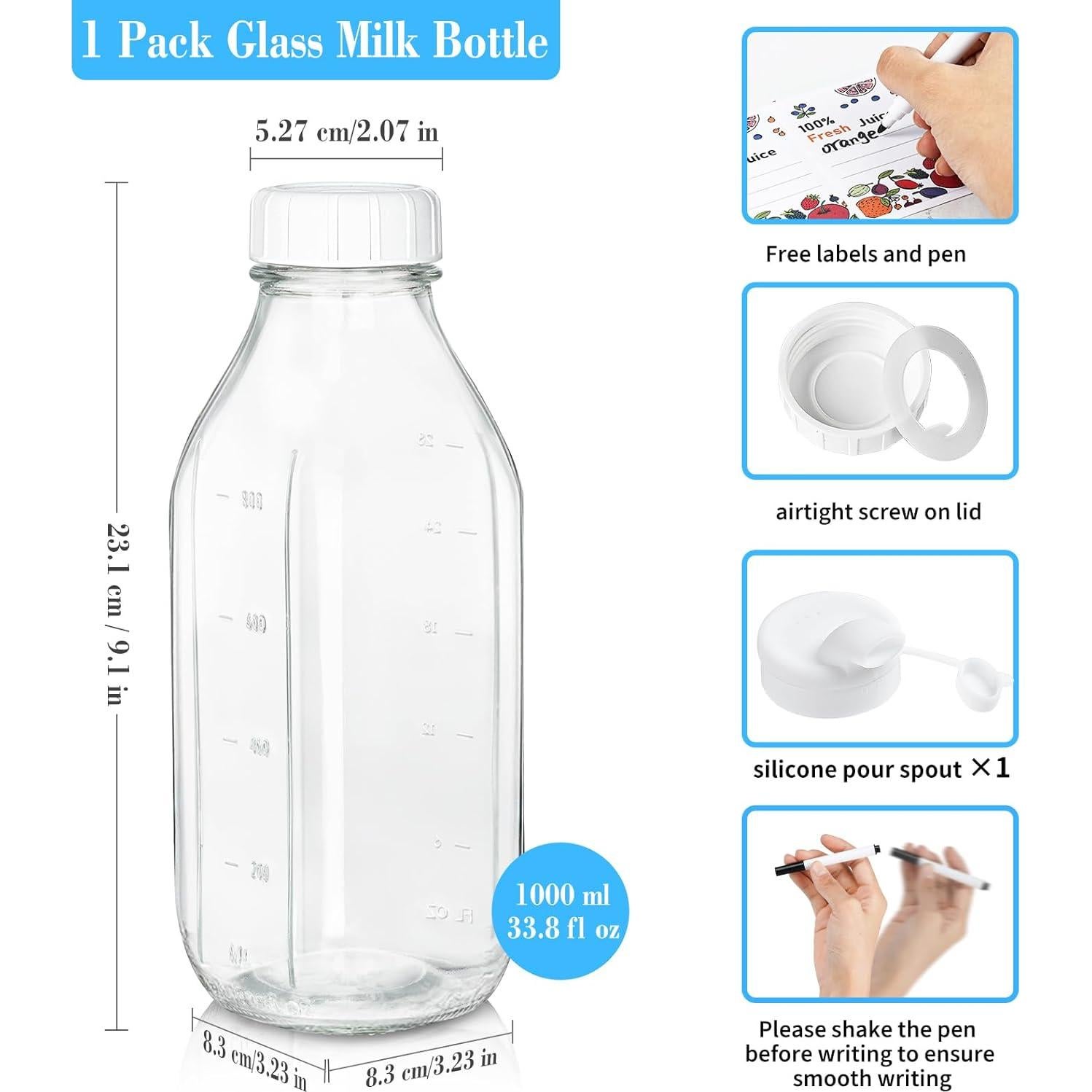 Botellas de Vidrio Syntic 1L con Tapa Hermética - Reutilizables