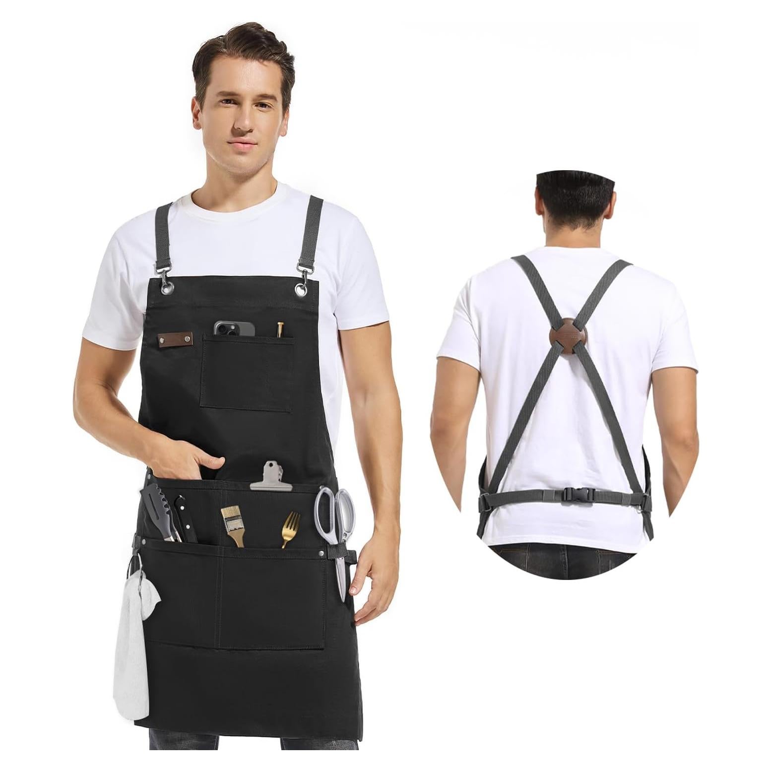 Delantal de Chef Profesional Lona Algodón Negro 100% Ajustable