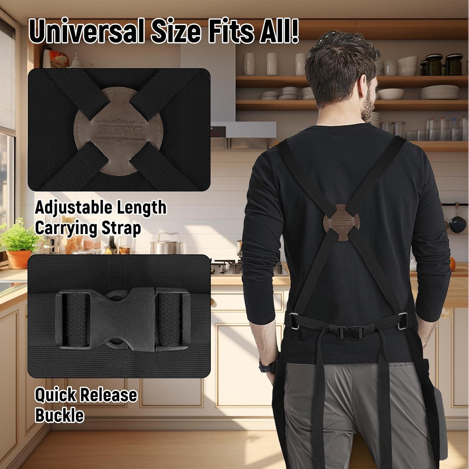 Delantal de Chef Profesional Lona Algodón Negro 100% Ajustable