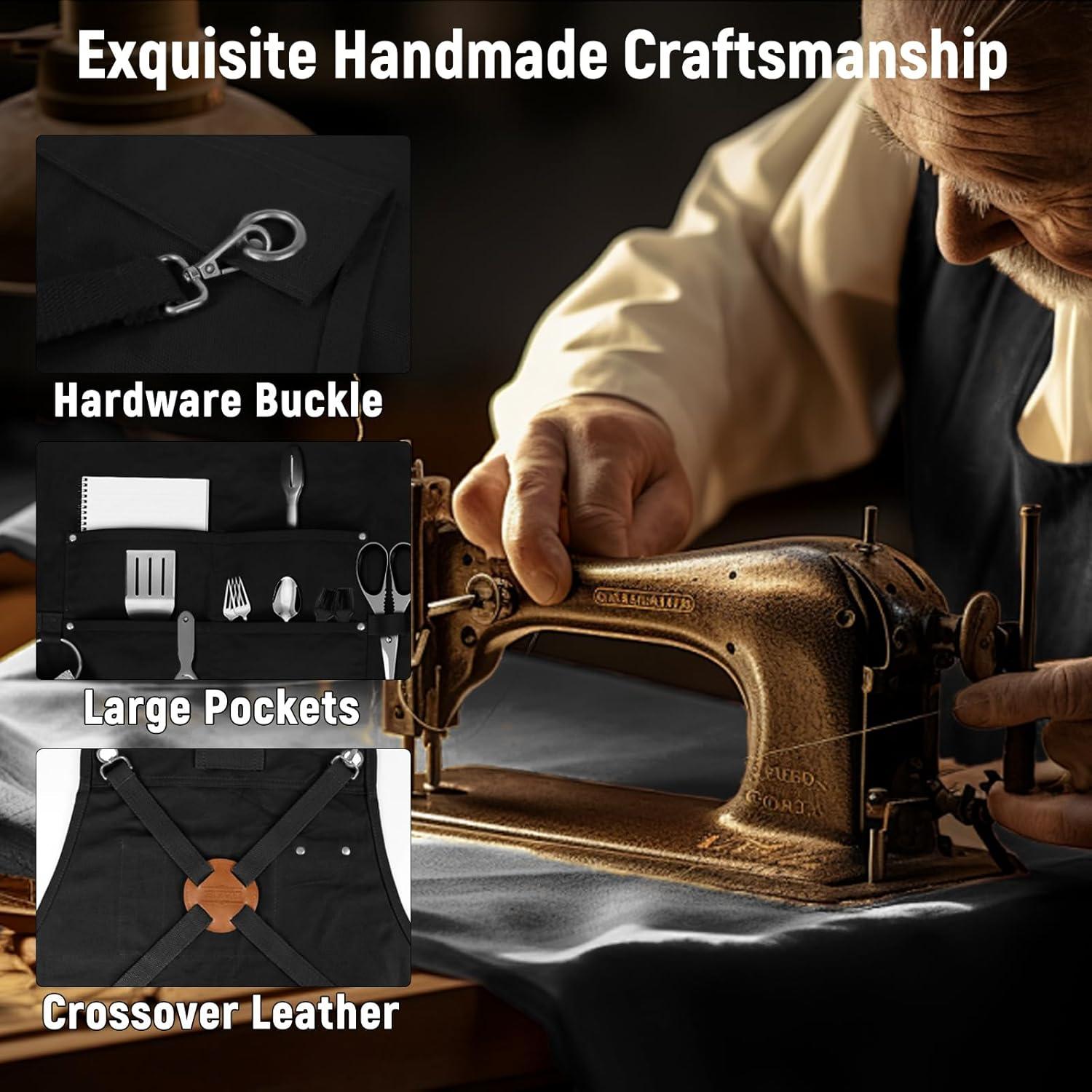 Delantal de Chef Profesional Lona Algodón Negro 100% Ajustable