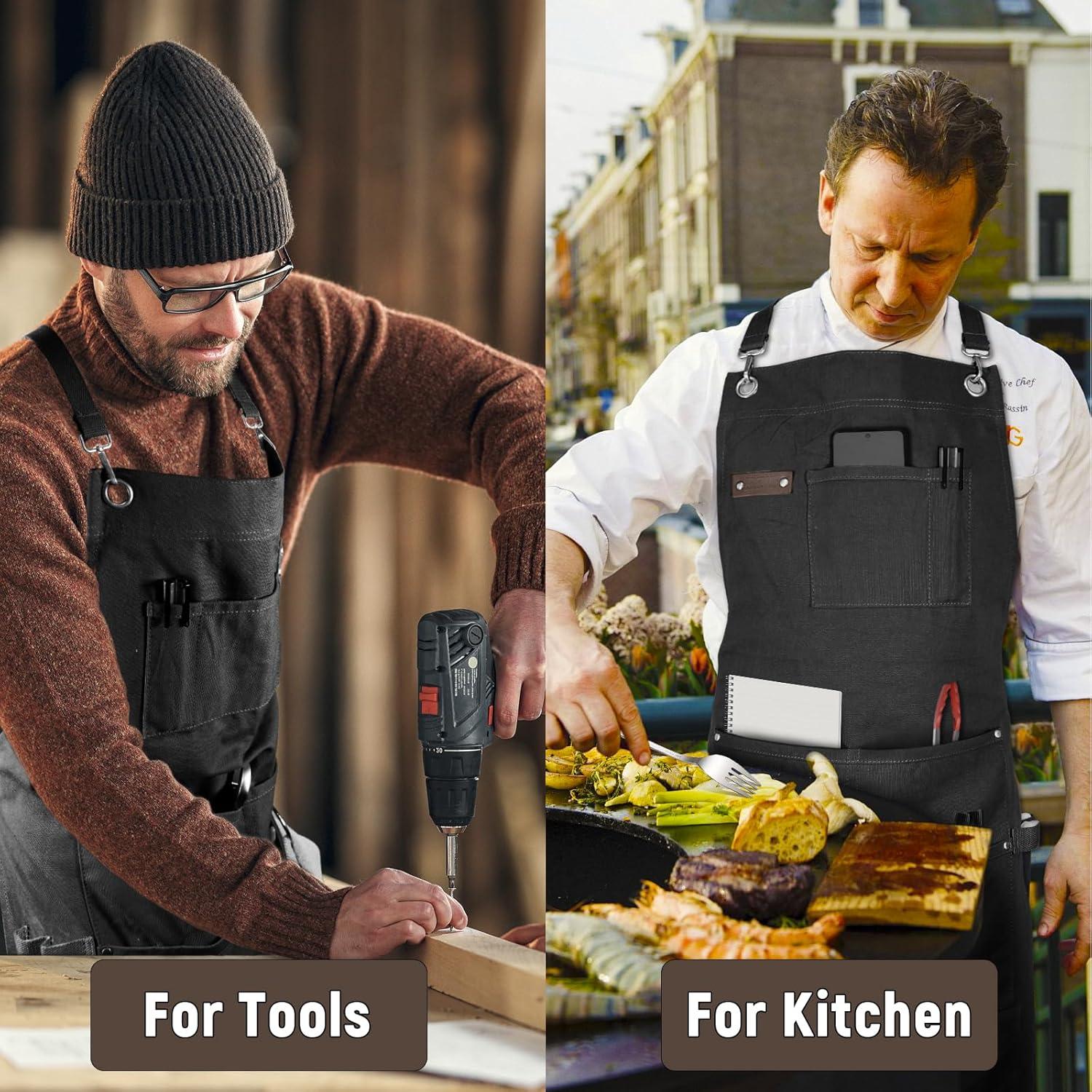 Delantal de Chef Profesional Lona Algodón Negro 100% Ajustable