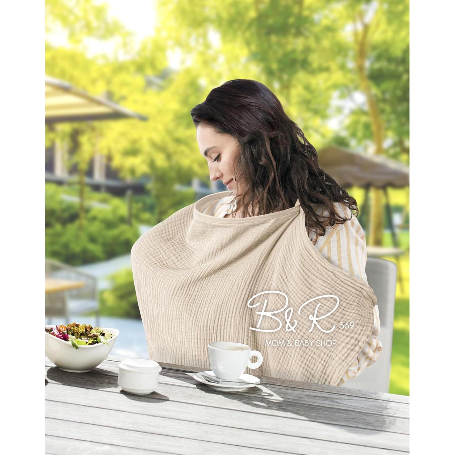 Cubierta de Lactancia Muselina Beige - Delantal Ajustable para Mamá