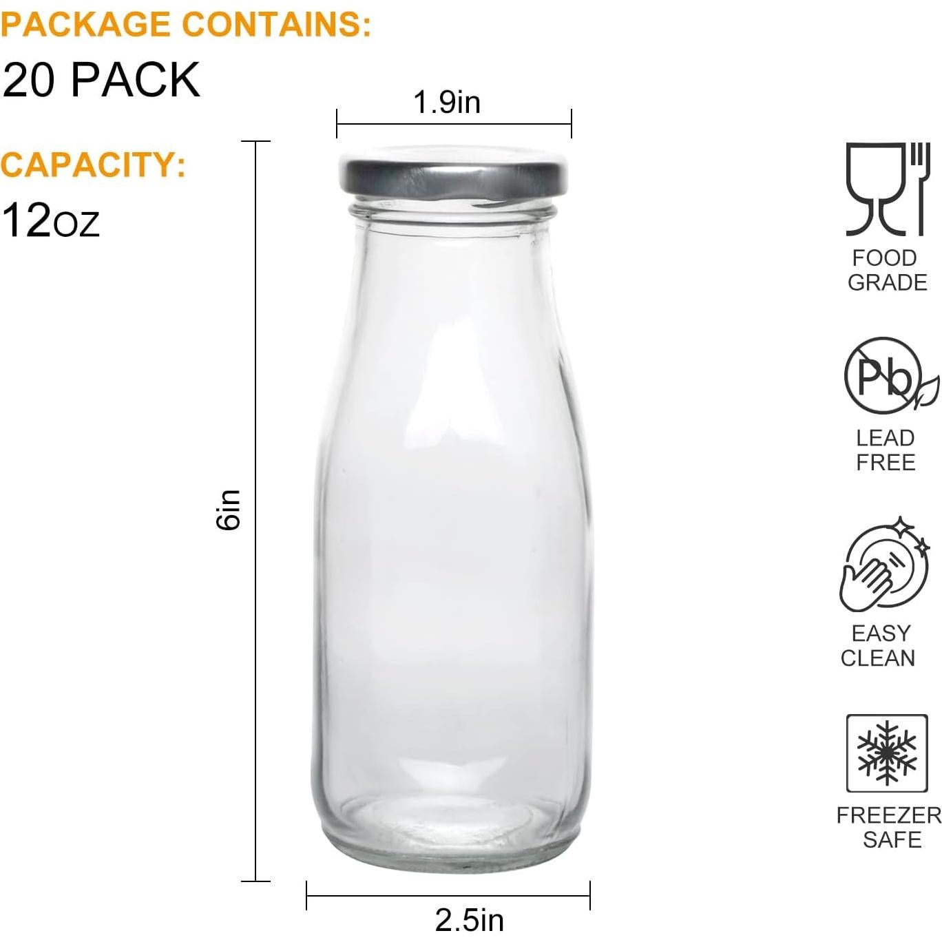 Botellas de vidrio QAPPDA 350ml con tapa plateada - Set de 20