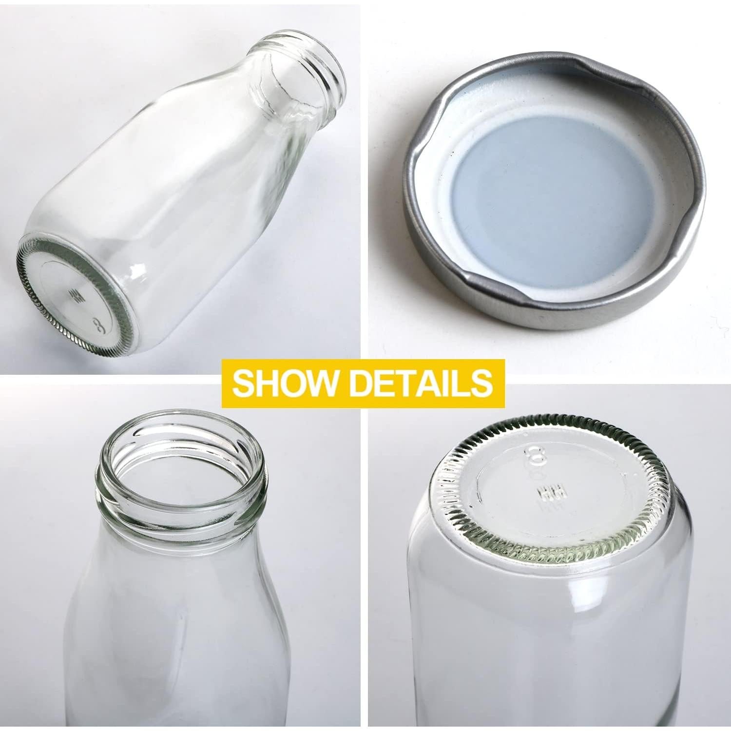 Botellas de vidrio QAPPDA 350ml con tapa plateada - Set de 20