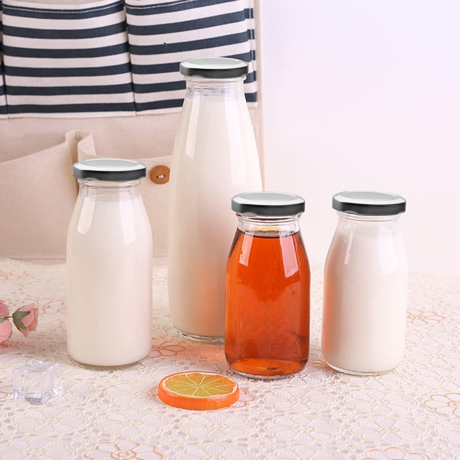 Botellas de vidrio QAPPDA 350ml con tapa plateada - Set de 20