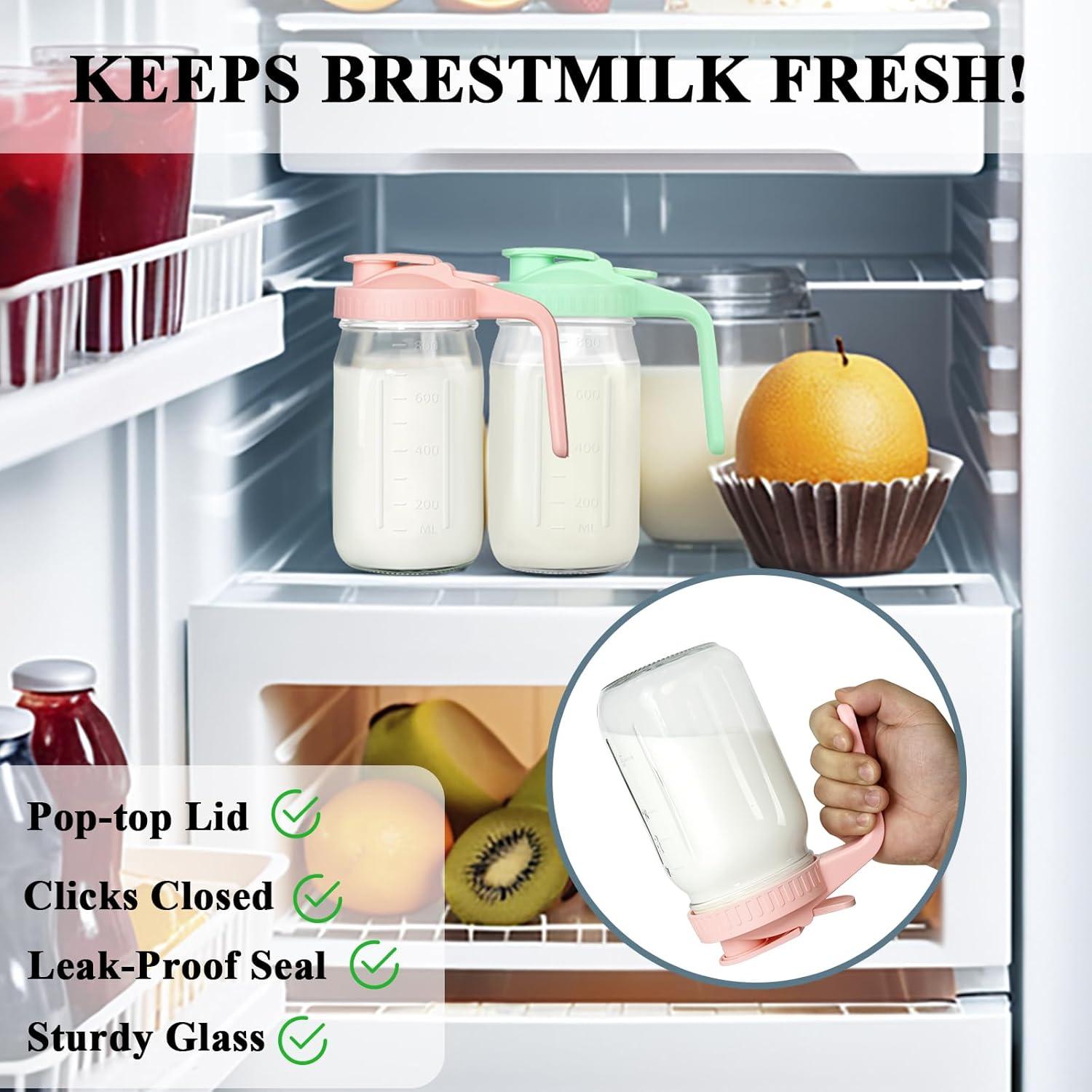 Jarra de Leche Materna Mihlapi 32 oz Vidrio Rosa Hermética