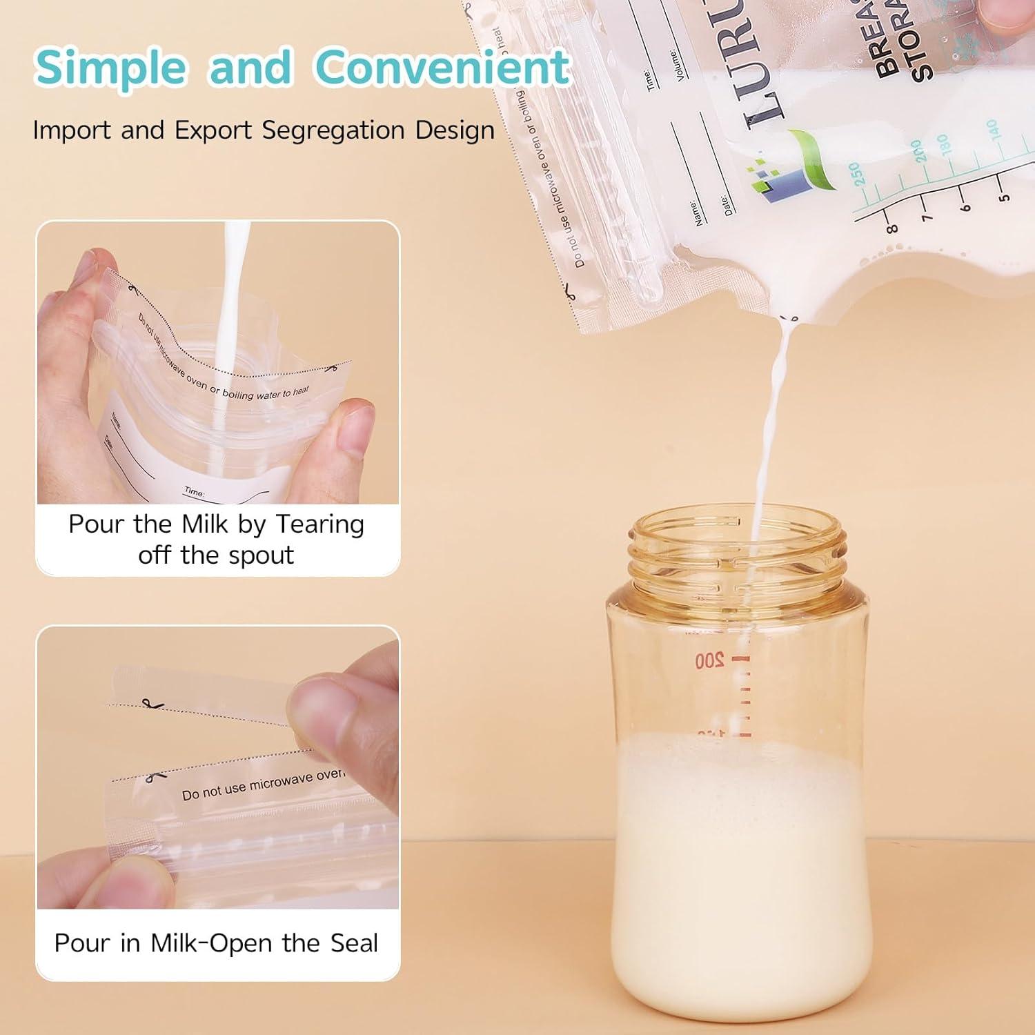 60 Bolsas de Almacenamiento de Leche Materna Lurui 240ml Sin BPA