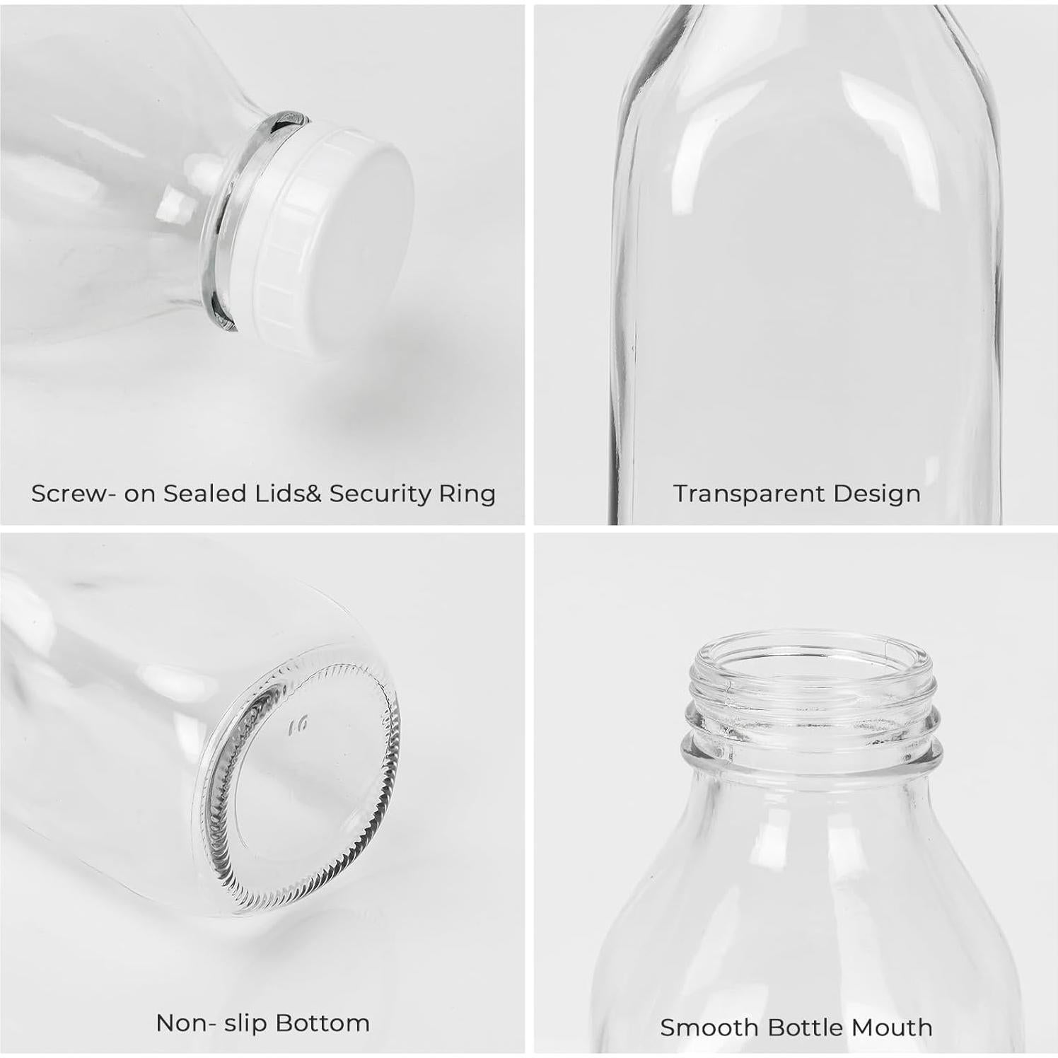 DHSBTLS 4 Botellas de Leche de Vidrio 1L con Tapas y Etiquetas