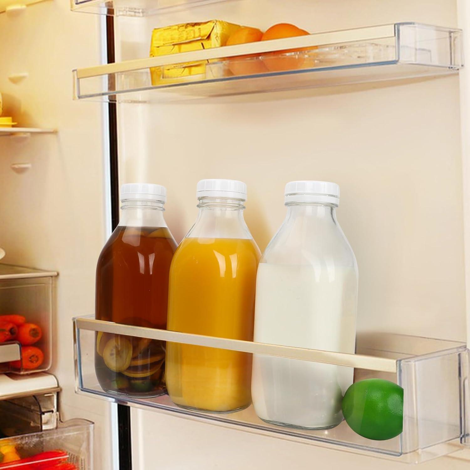 DHSBTLS 4 Botellas de Leche de Vidrio 1L con Tapas y Etiquetas