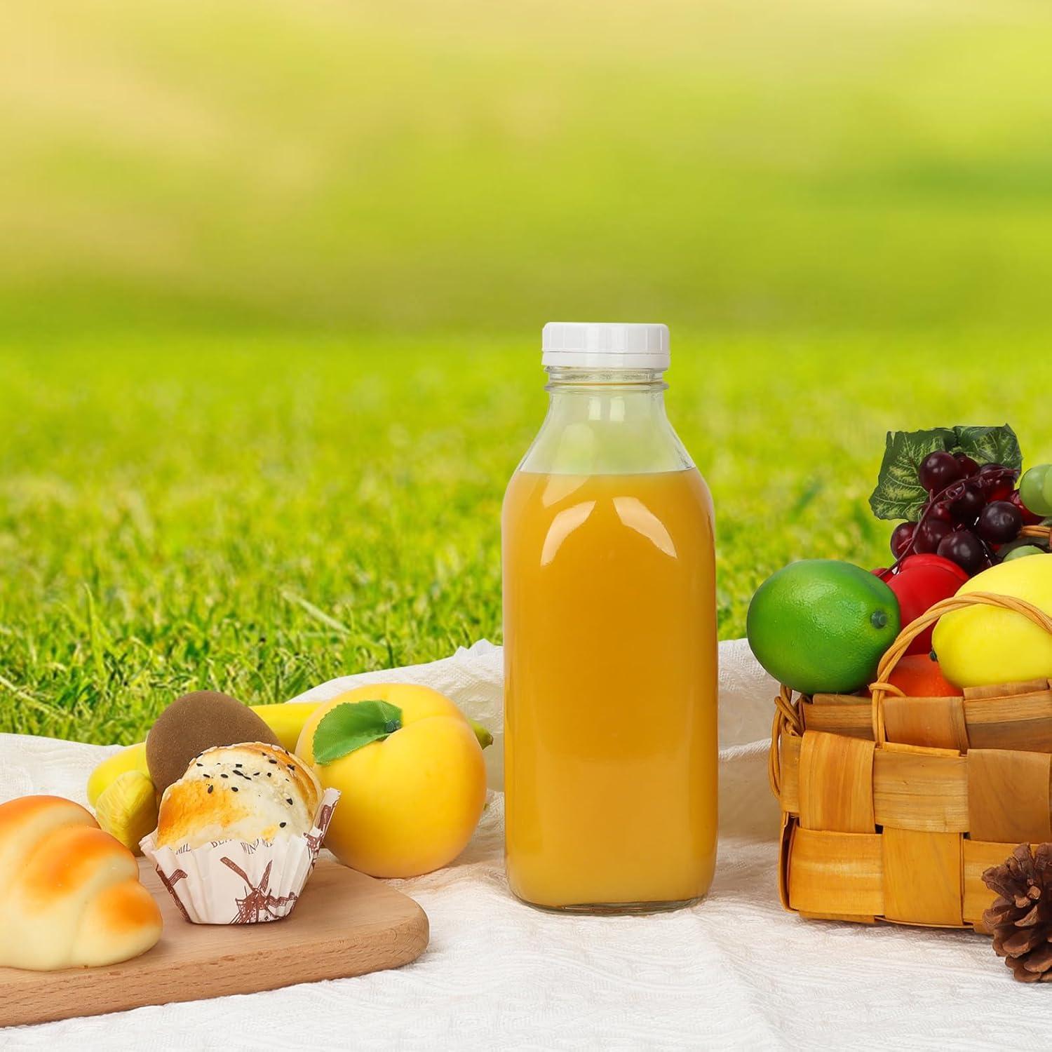 DHSBTLS 4 Botellas de Leche de Vidrio 1L con Tapas y Etiquetas