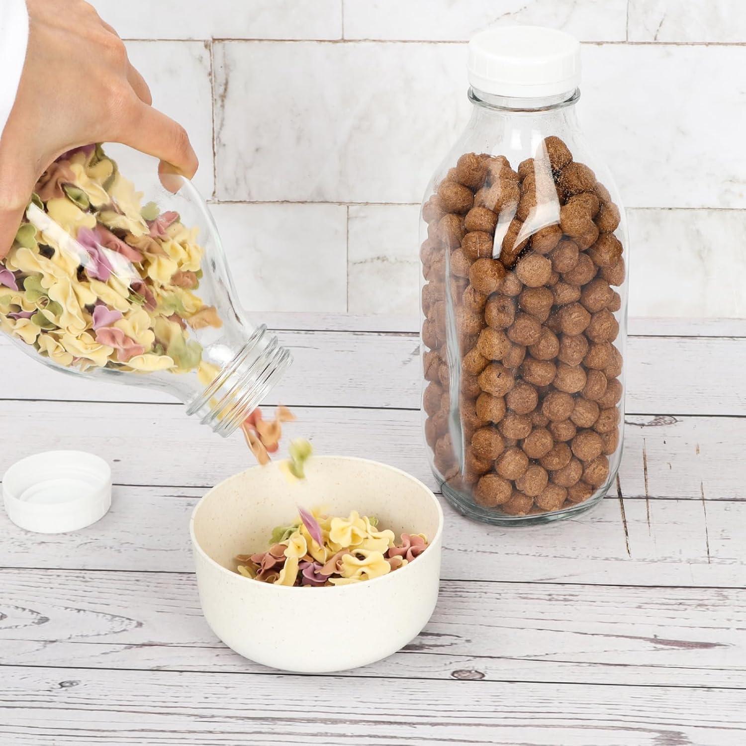 DHSBTLS 4 Botellas de Leche de Vidrio 1L con Tapas y Etiquetas