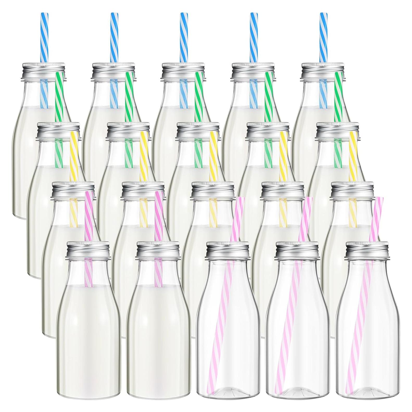 Yinkin 20 Botellas de Plástico 240 ml con Pajitas y Tapas