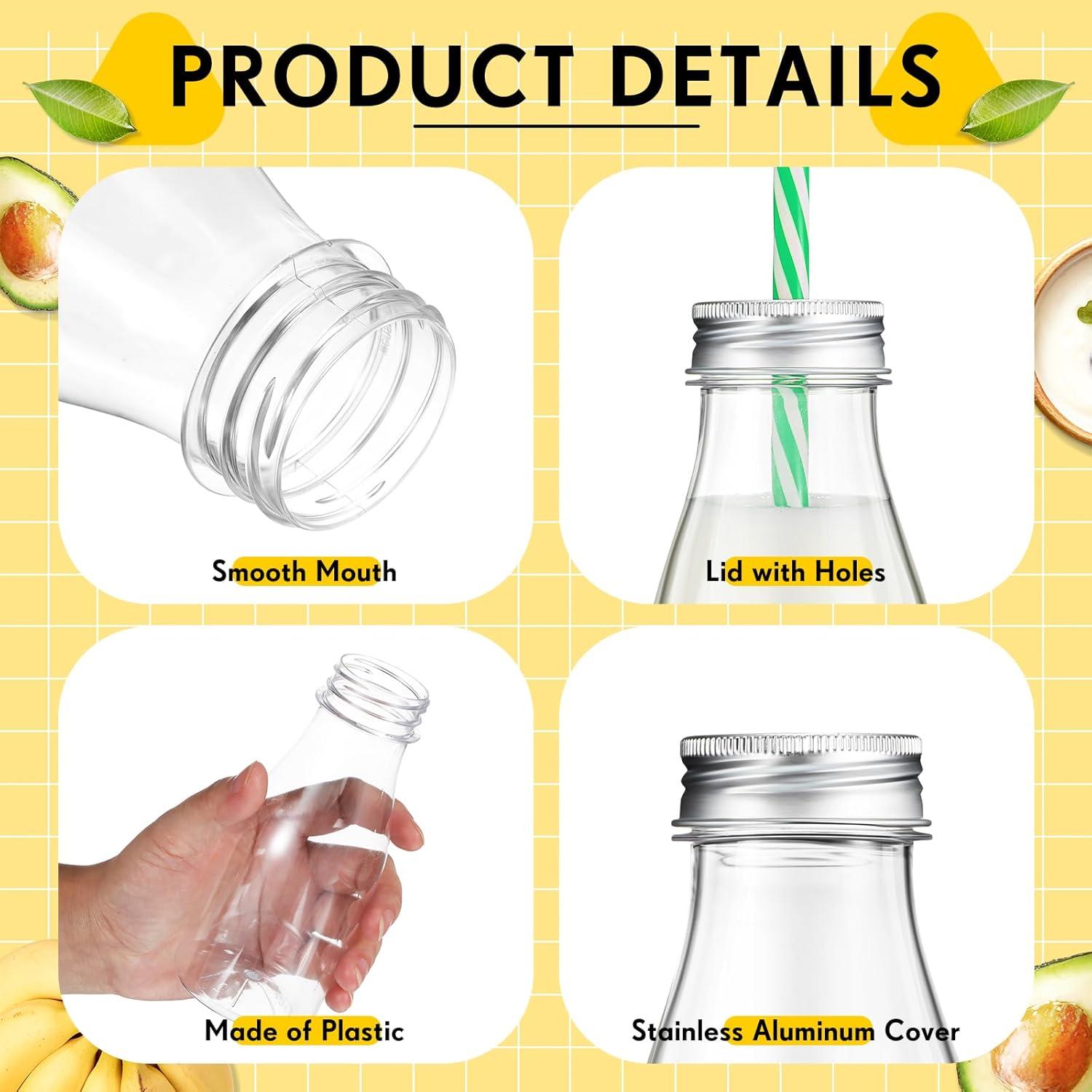 Yinkin 20 Botellas de Plástico 240 ml con Pajitas y Tapas