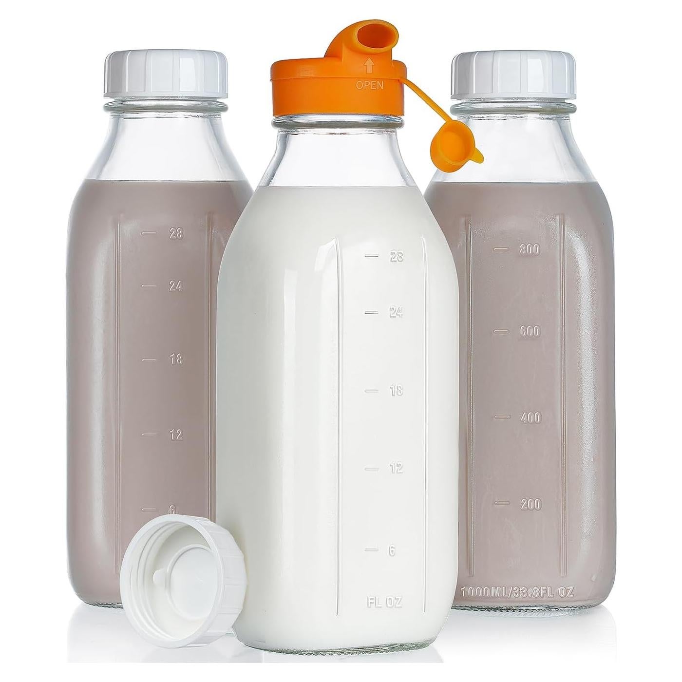 Set de 3 Botellas de Vidrio 946 ml con Tapa Silicona Hermética