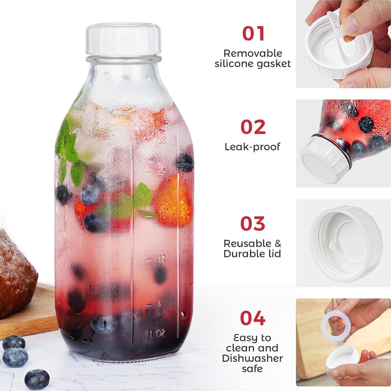 Set de 3 Botellas de Vidrio 946 ml con Tapa Silicona Hermética