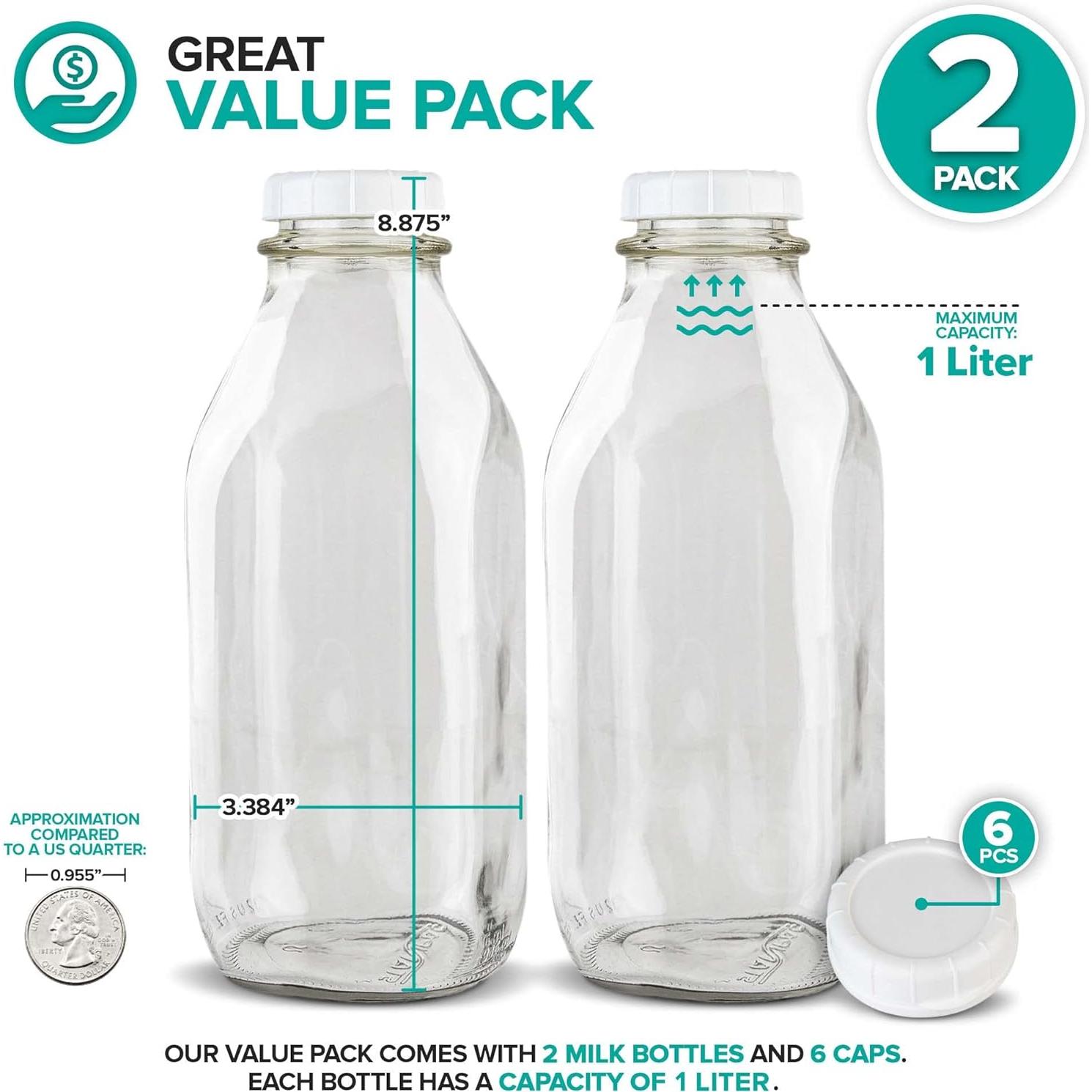 Botellas de Vidrio para Leche Stock Your Home 2 Unidades 1L