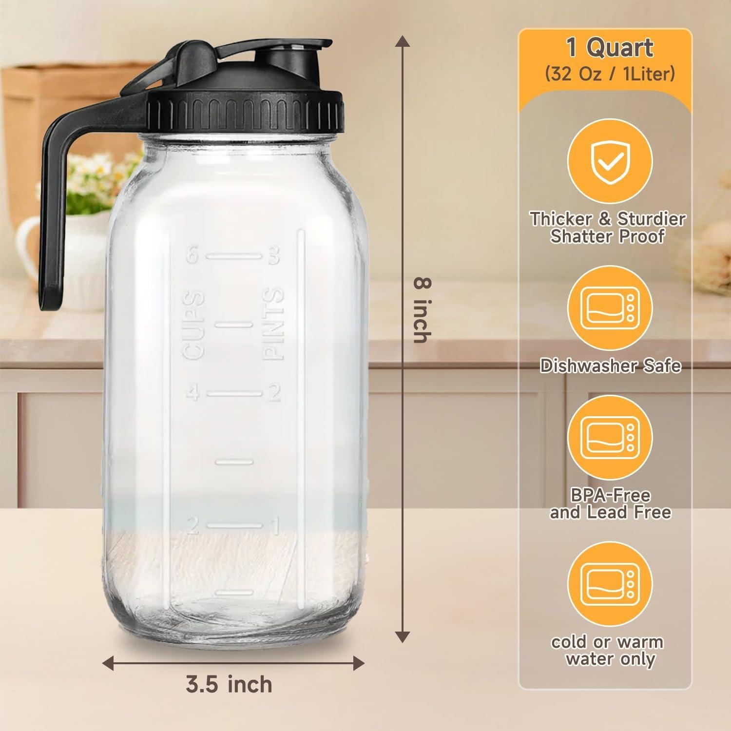 Jarra de Leche Materna de Vidrio Deeriz 946ml con Tapa Hermética