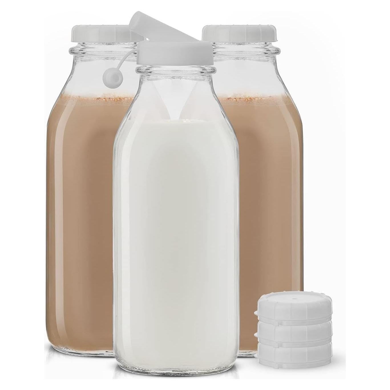 Botellas de Leche de Vidrio JoyJolt - 3 Piezas 32 Oz Reutilizables