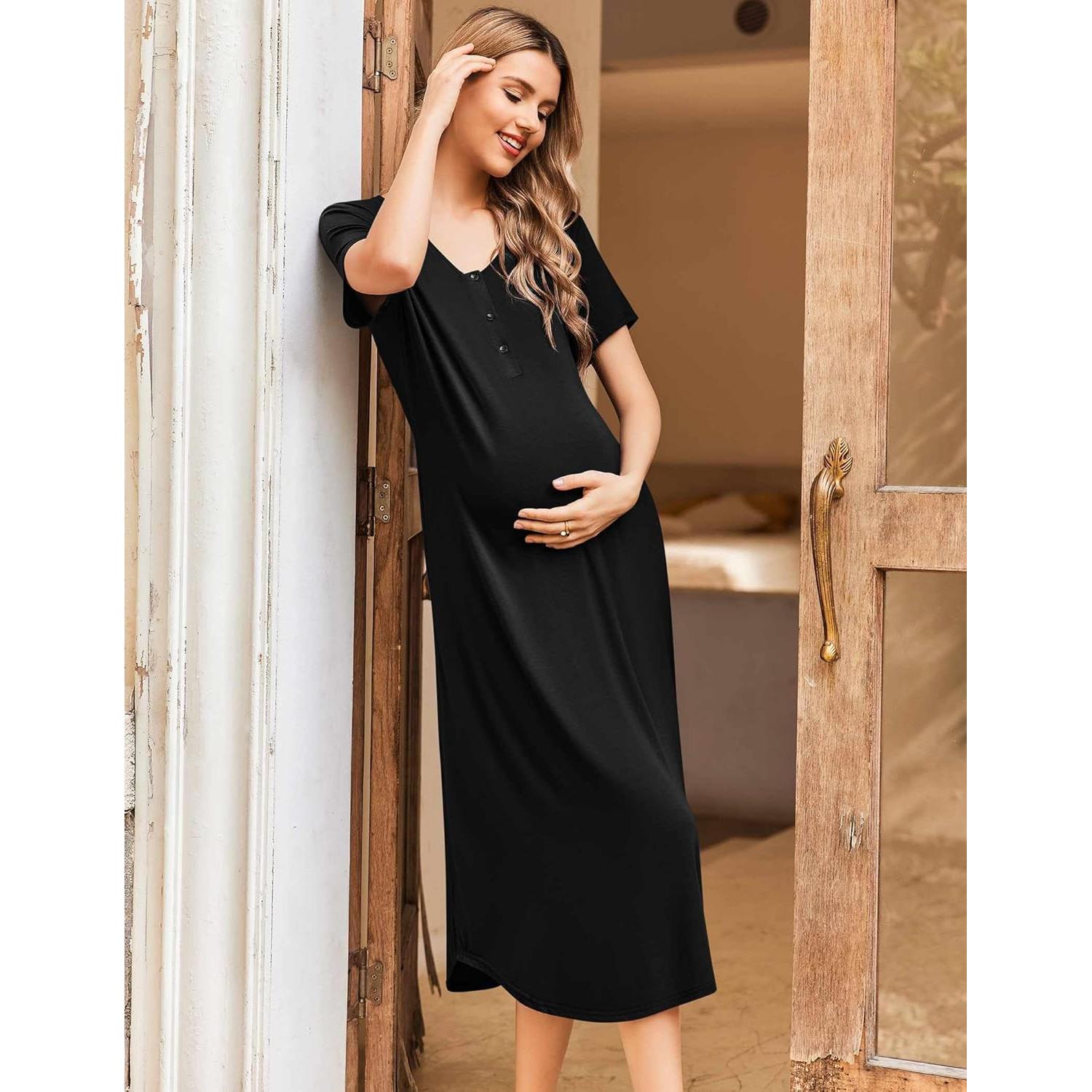 Camisón de Maternidad Ekouaer Negro Mediano para Lactancia