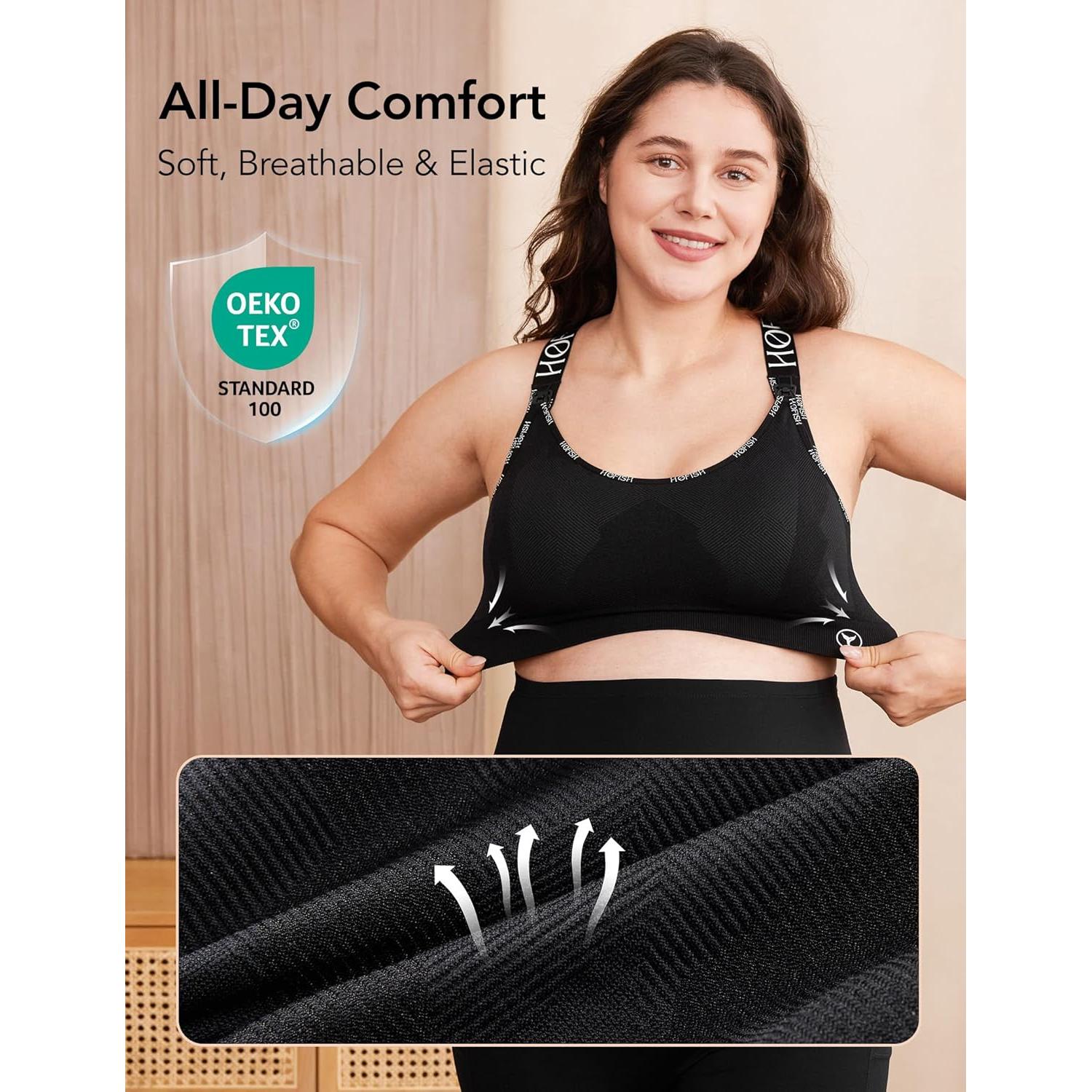 Sostén de Lactancia HOFISH Sin Costuras Negro para Maternidad