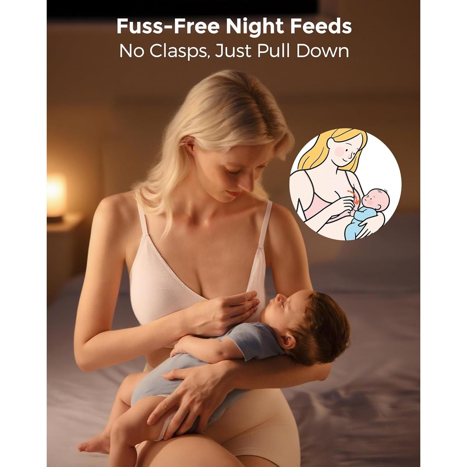 Momcozy Nursing Bras for Breastfeeding and Sleep, Seamless Soft & Stretchy Maternity Bra, V Neck Wireless Pregnancy Bralette