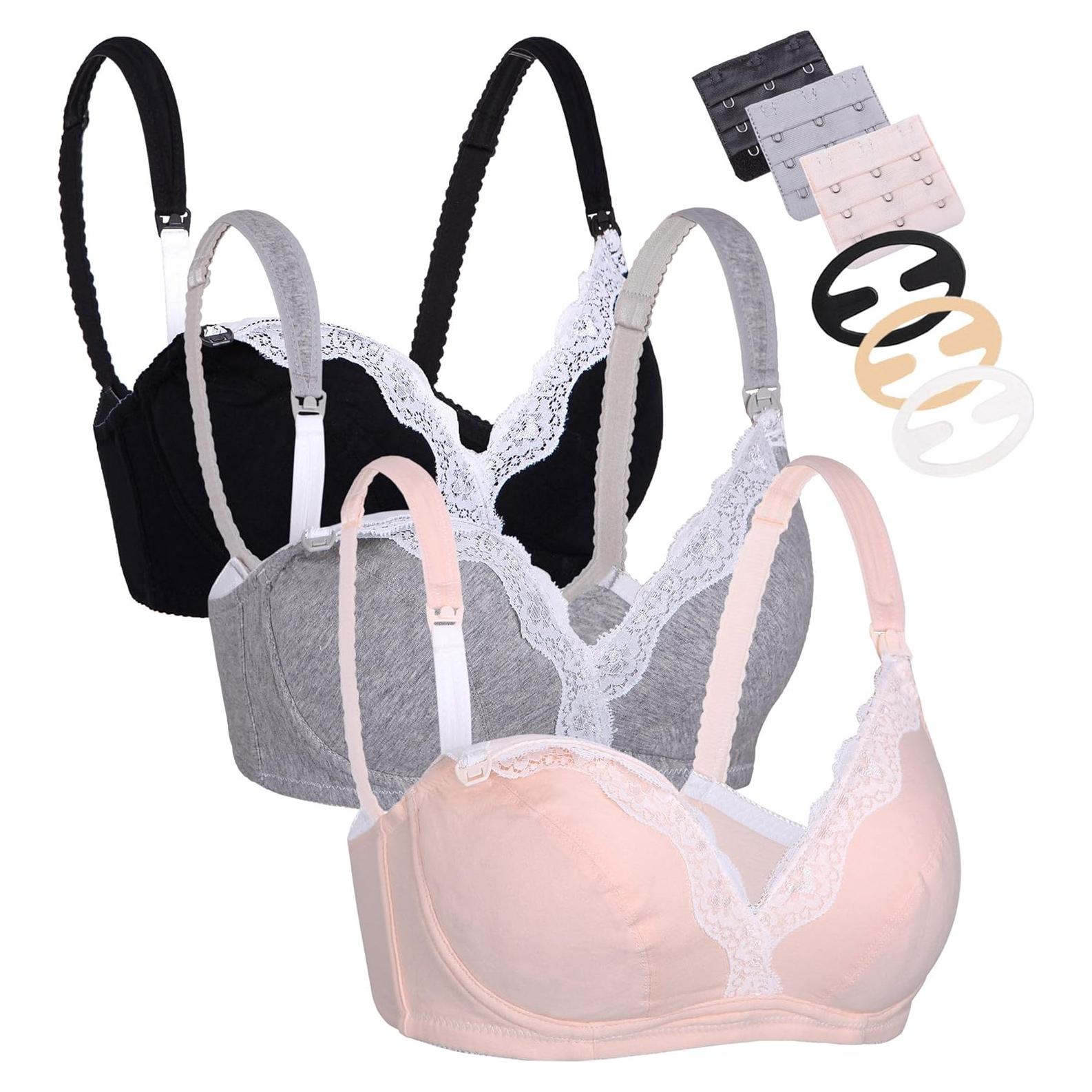 Sujetador de Maternidad CAKYE 3 Pack Algodón C Negro/Gris/Nude