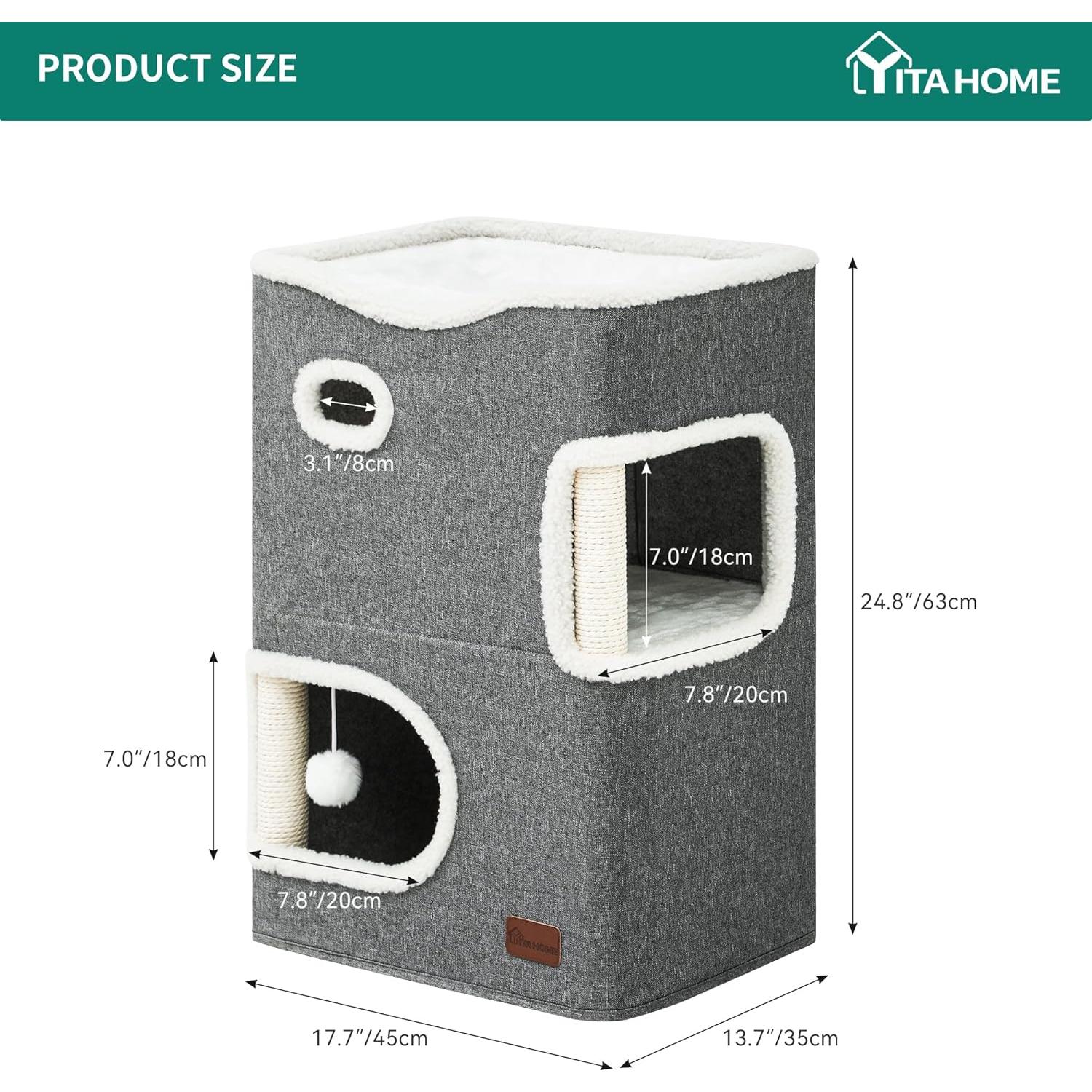 Casa para Gatos YITAHOME 2 Pisos con Rascador y Cueva Gris