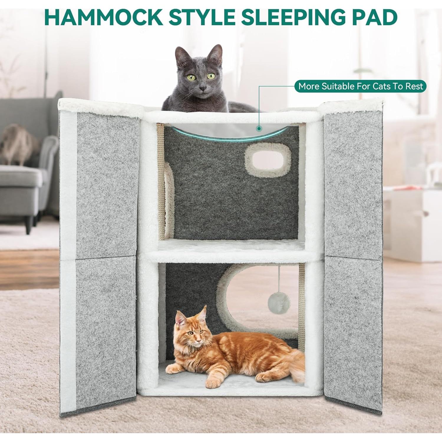 Casa para Gatos YITAHOME 2 Pisos con Rascador y Cueva Gris