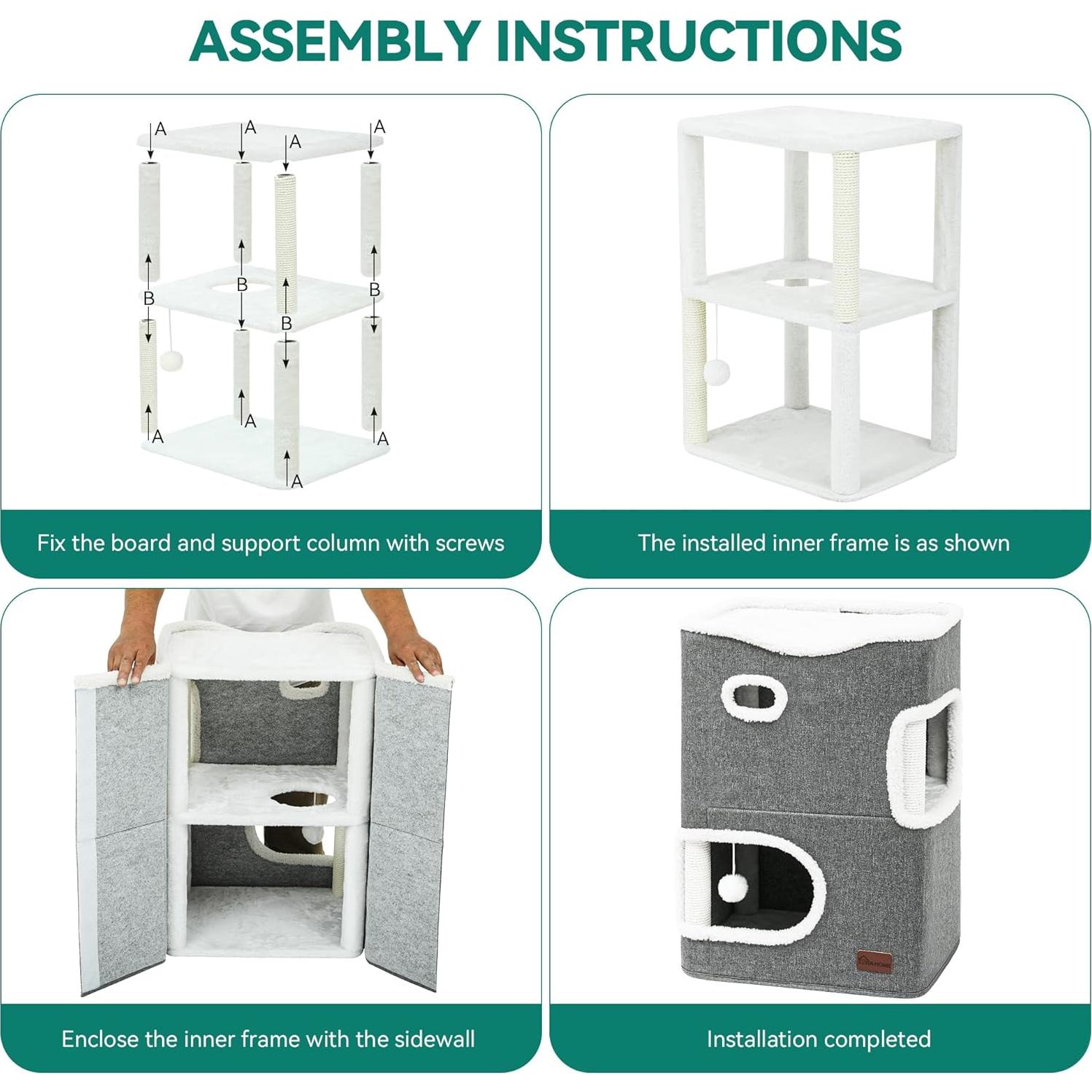 Casa para Gatos YITAHOME 2 Pisos con Rascador y Cueva Gris